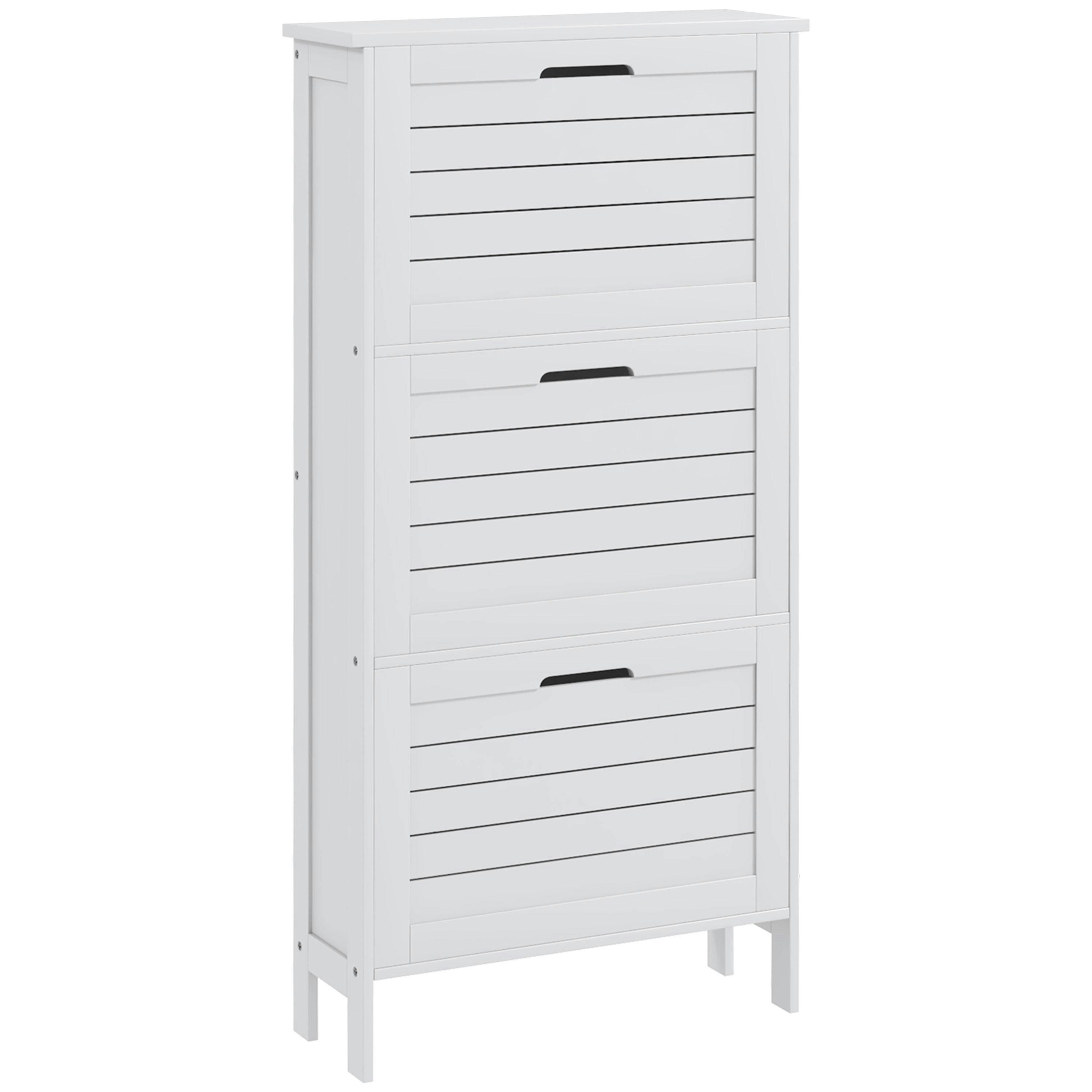 HOMCOM Narrow Shoe Storage Cabinet with 3 Flip Drawers, White , view 2 of 5