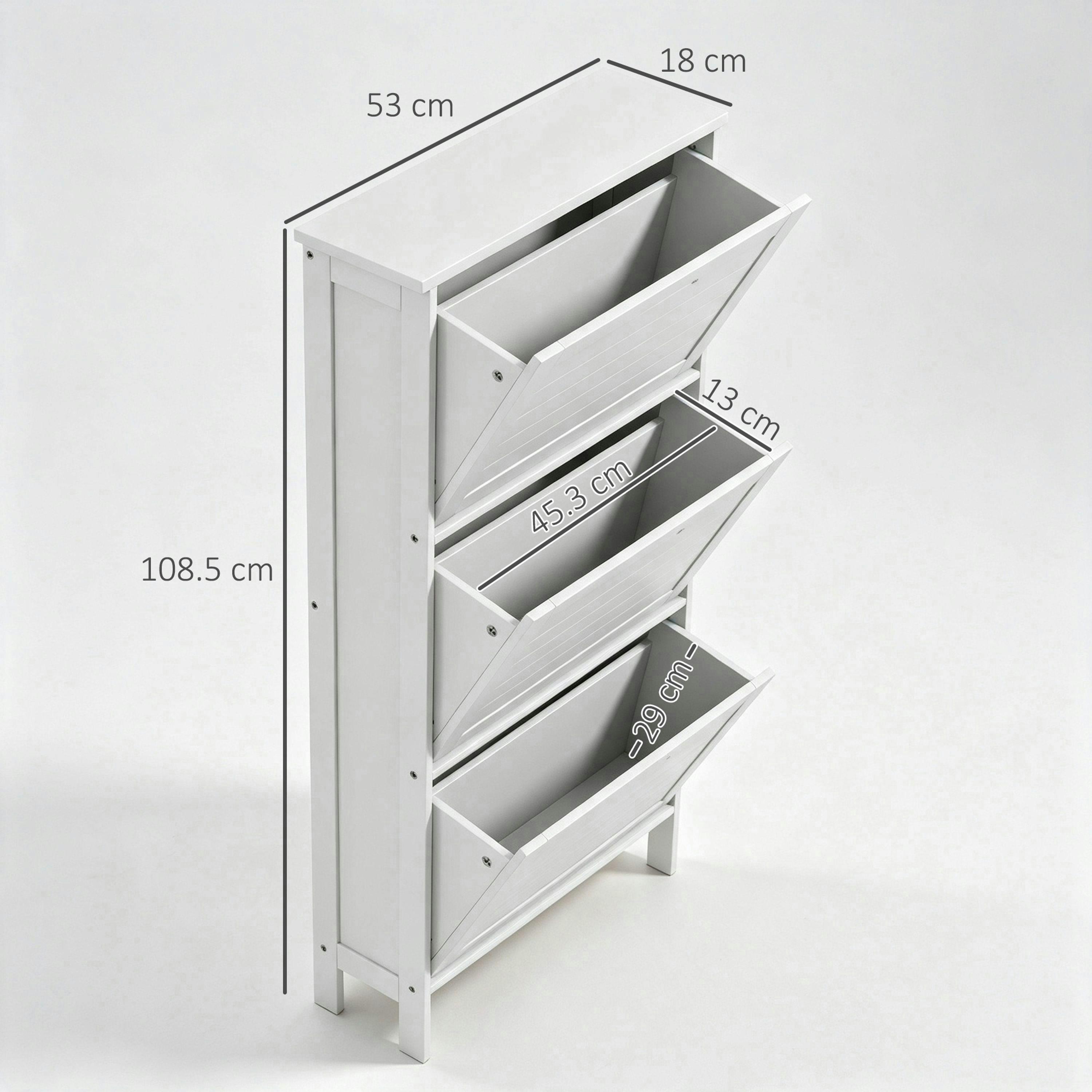 HOMCOM Narrow Shoe Storage Cabinet with 3 Flip Drawers, White , view 3 of 5