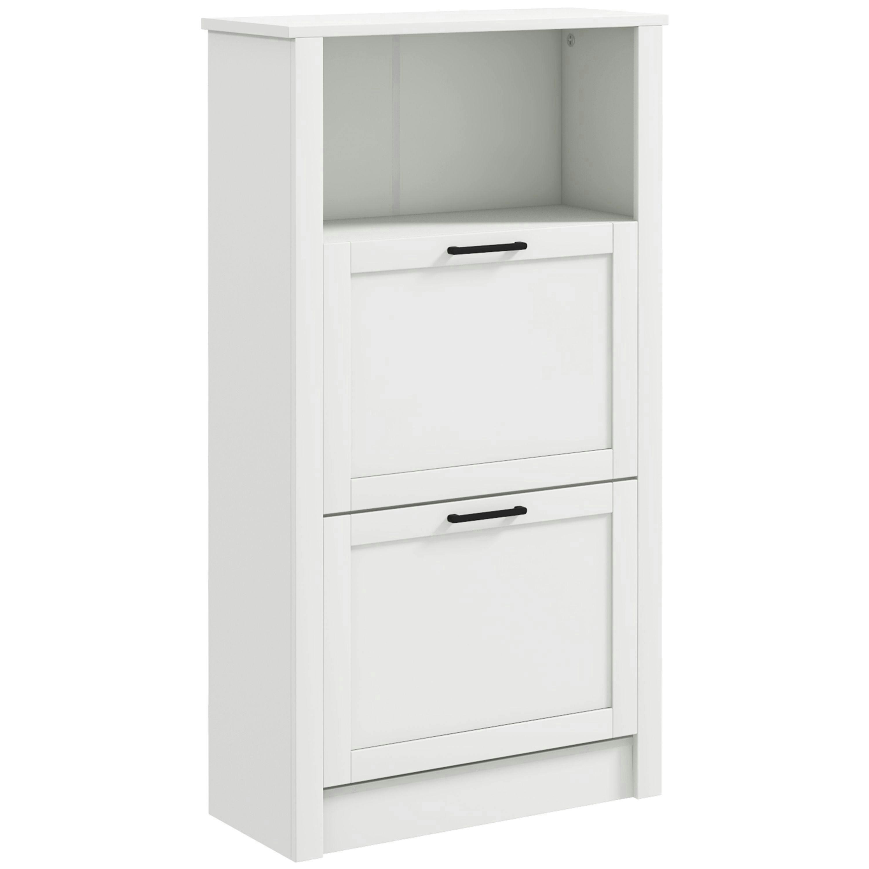 HOMCOM Modern Shoe Cabinet with 2 Flip Drawers and Adjustable Shelves, White , view 2 of 5