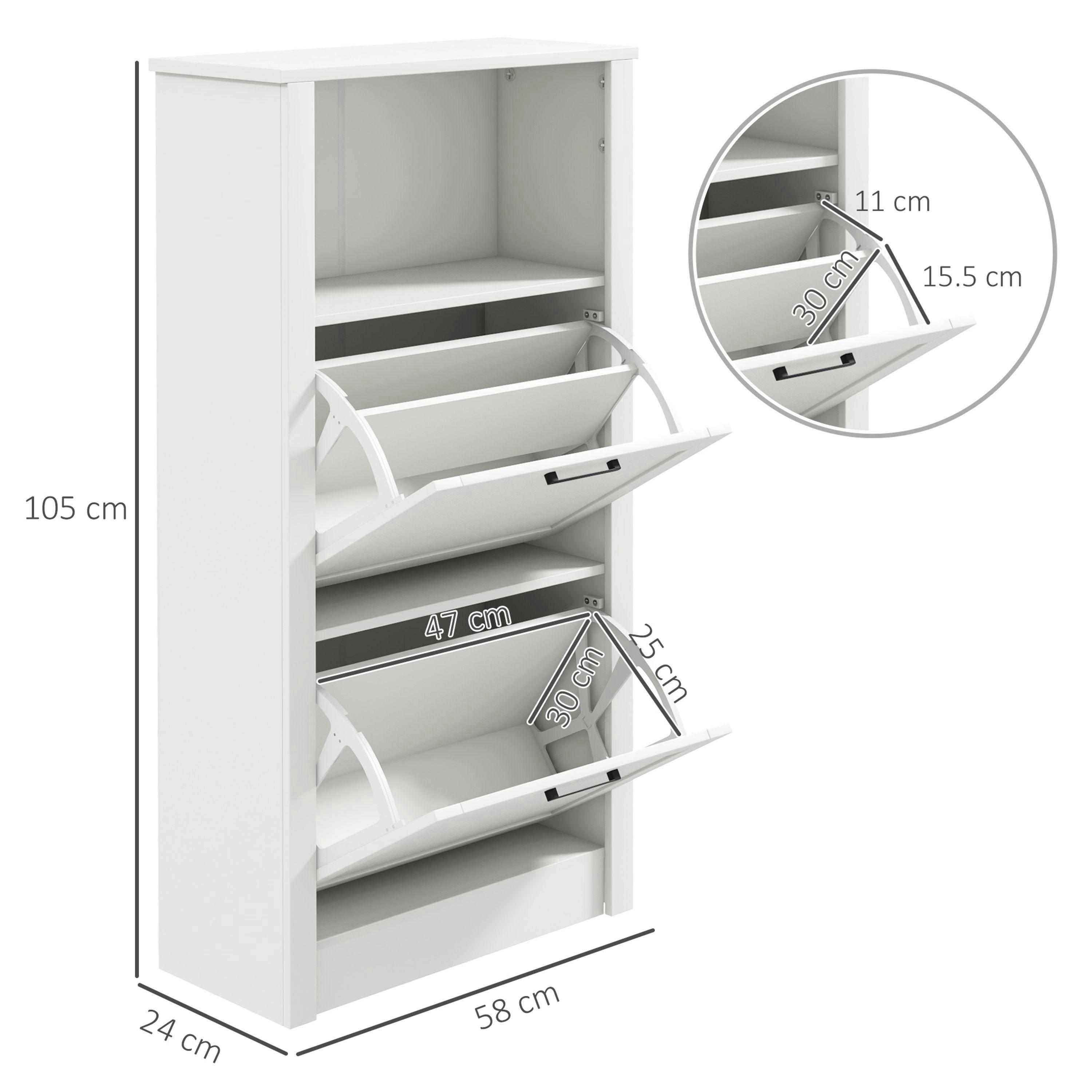 HOMCOM Modern Shoe Cabinet with 2 Flip Drawers and Adjustable Shelves, White , view 3 of 5