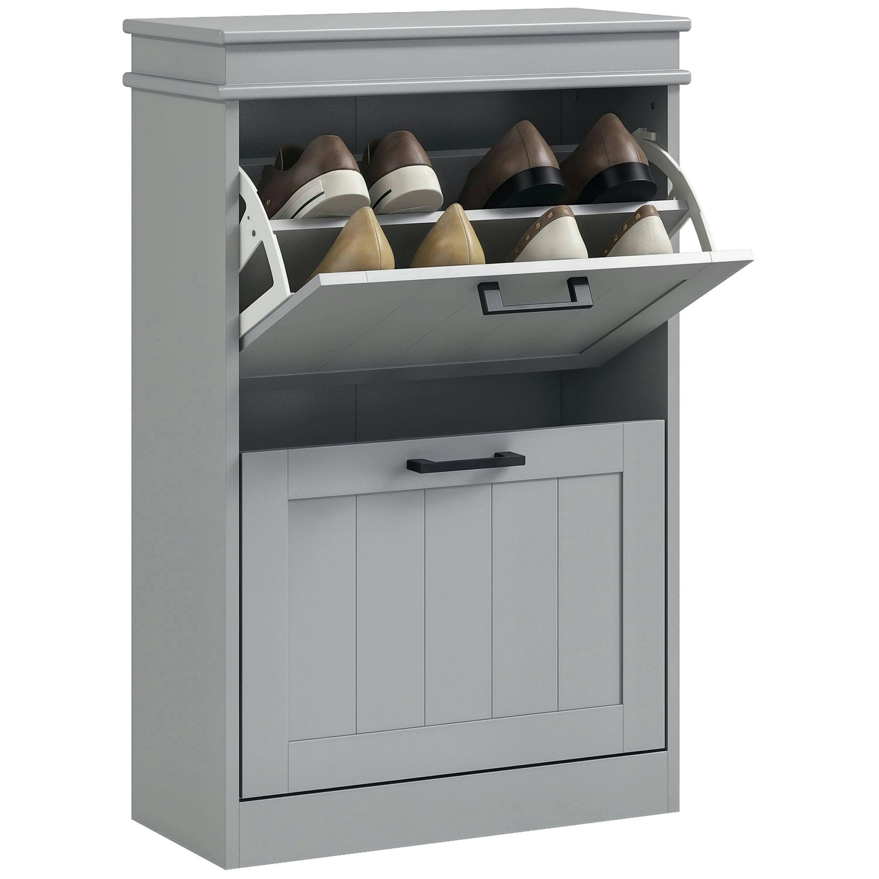 HOMCOM Slim Shoe Storage Cabinet with 2 Flip Drawers for Entryway , view 2 of 5
