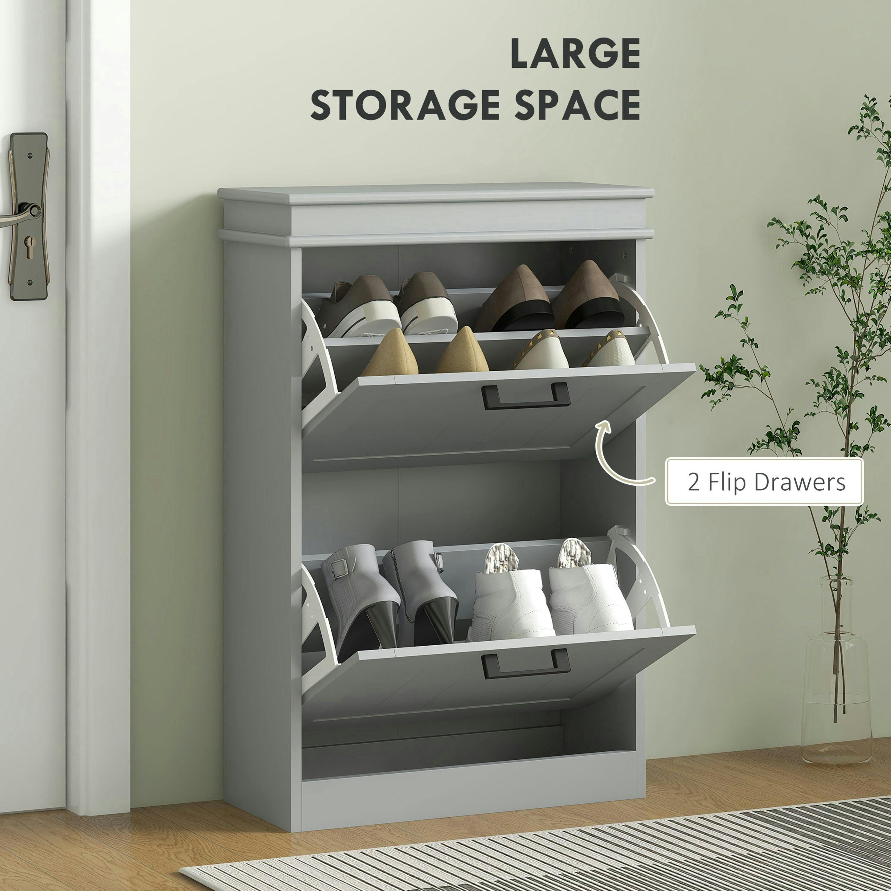 HOMCOM Slim Shoe Storage Cabinet with 2 Flip Drawers for Entryway , view 4 of 5