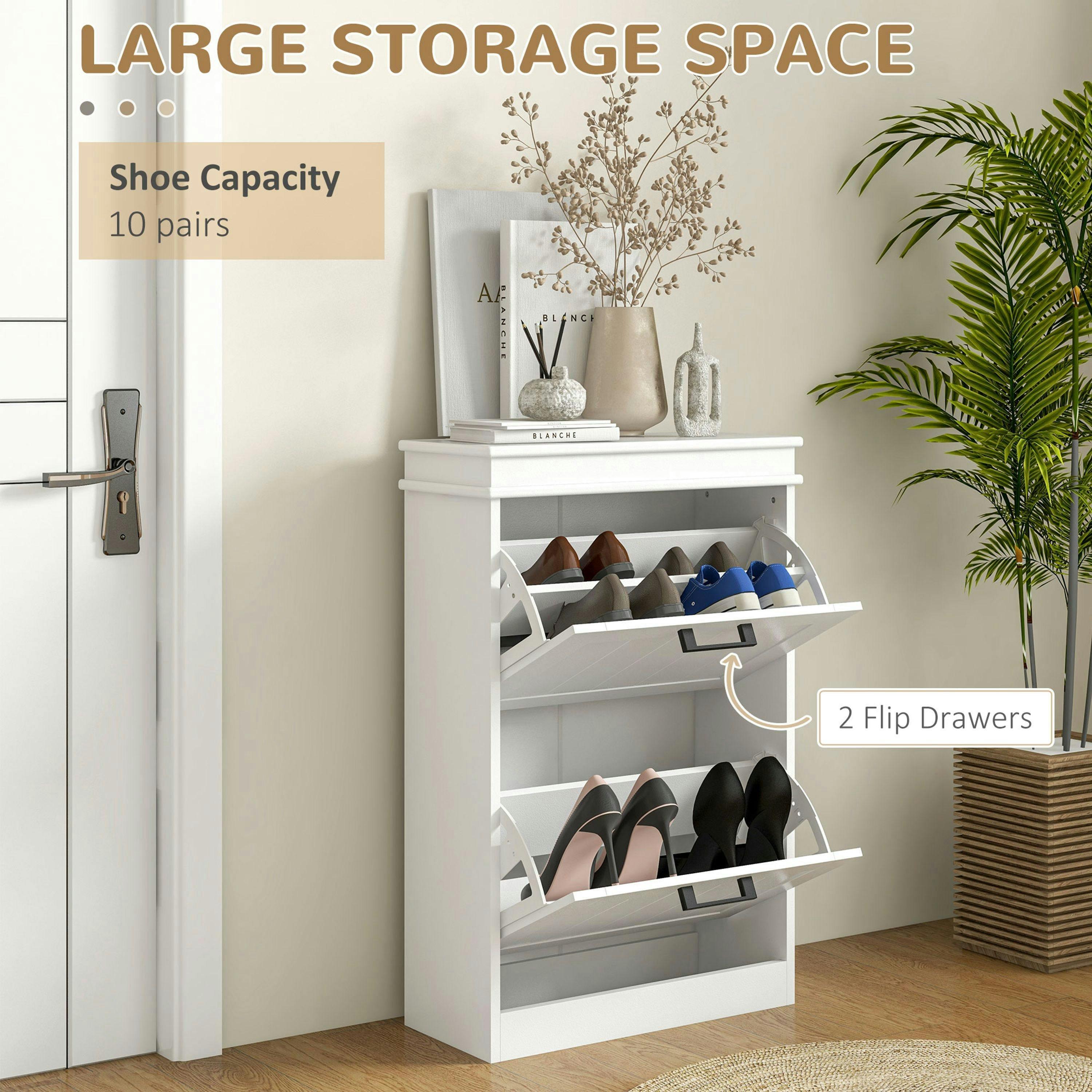 HOMCOM Shoe Storage Cabinet with Adjustable Shelves Drawers for Entryway , view 4 of 5