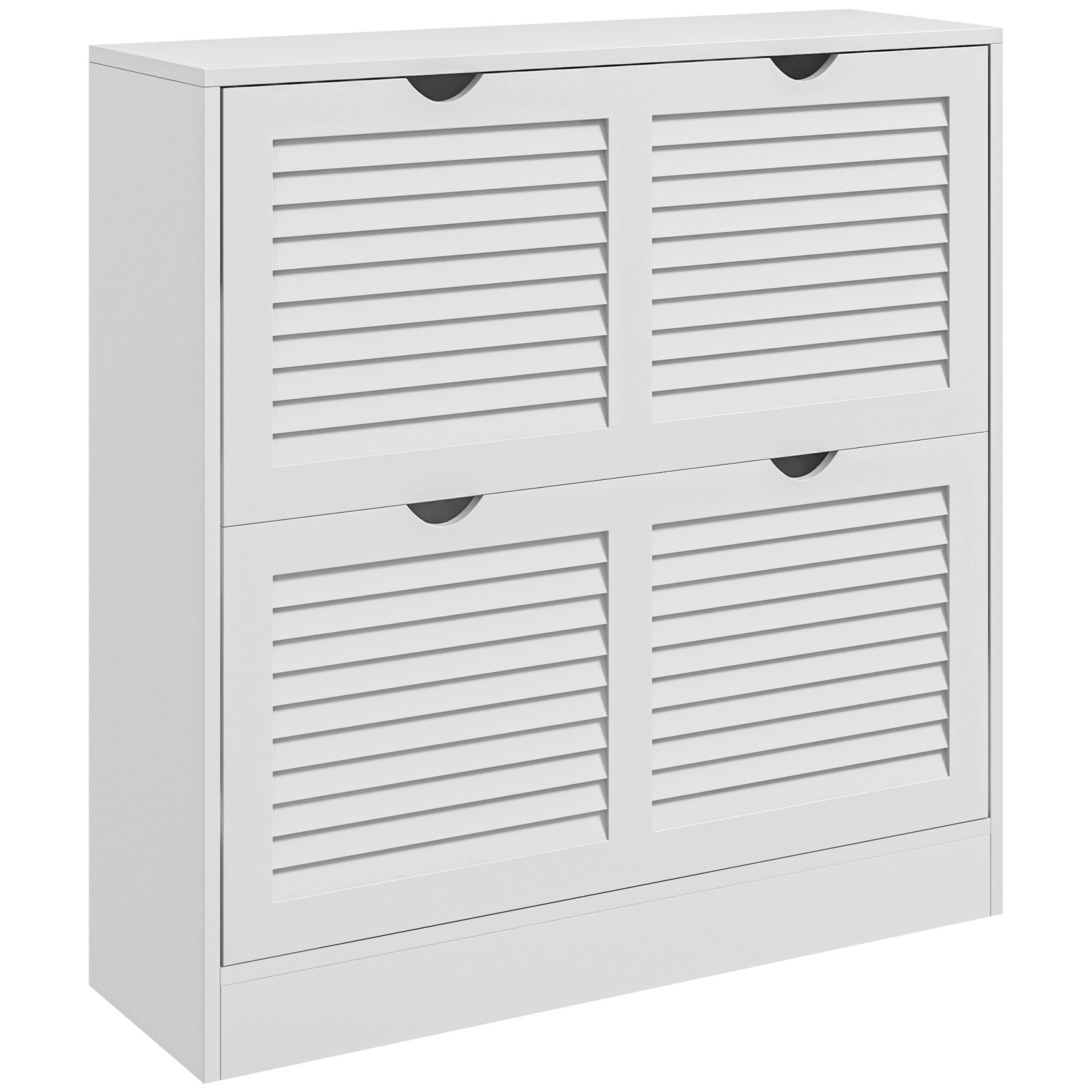HOMCOM Slim Shoe Storage Cabinet with 2 Flip Drawers for Entryway, White , view 2 of 5
