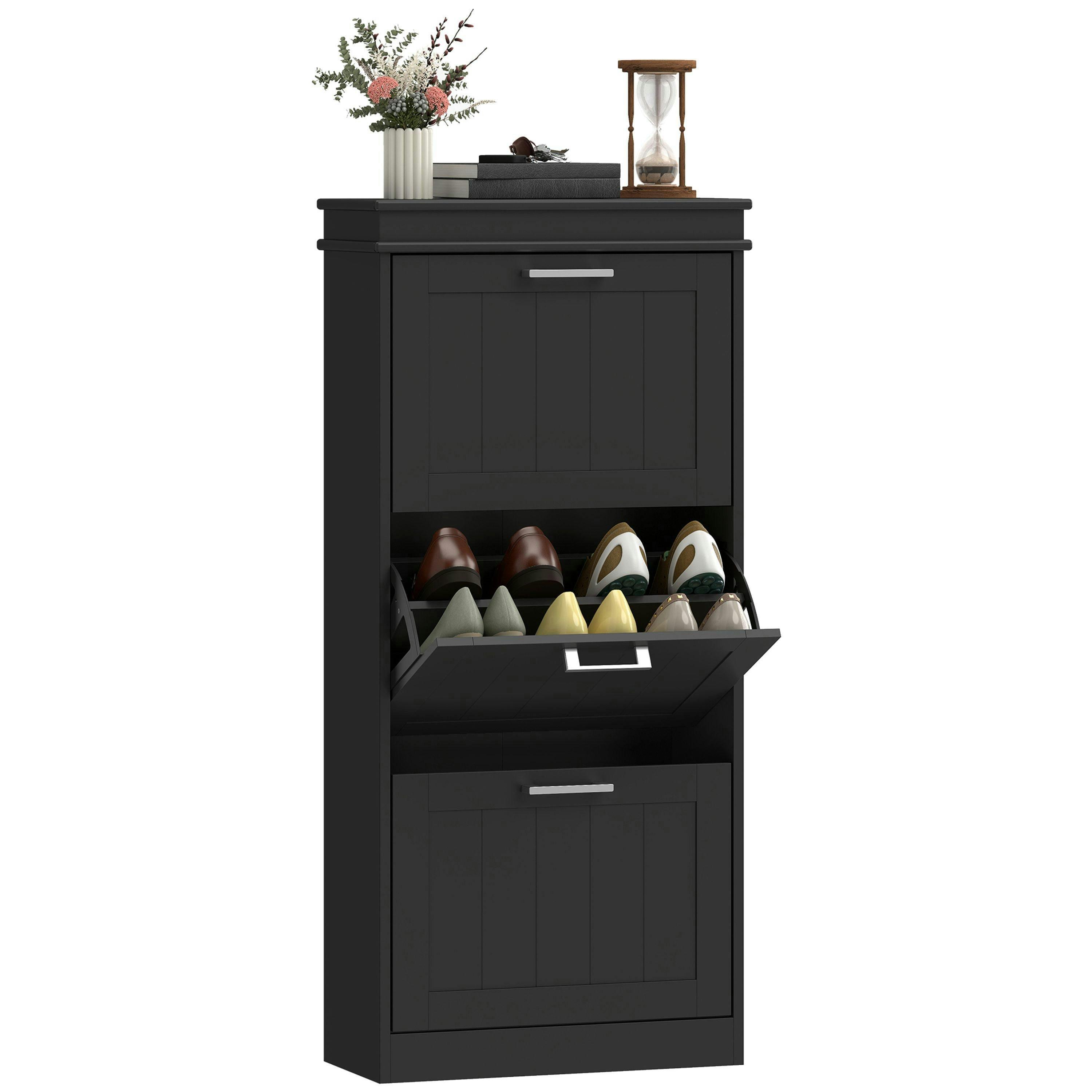 HOMCOM Slim Shoe Storage Cabinet with 3 Flip Drawers for Entryway , view 2 of 5