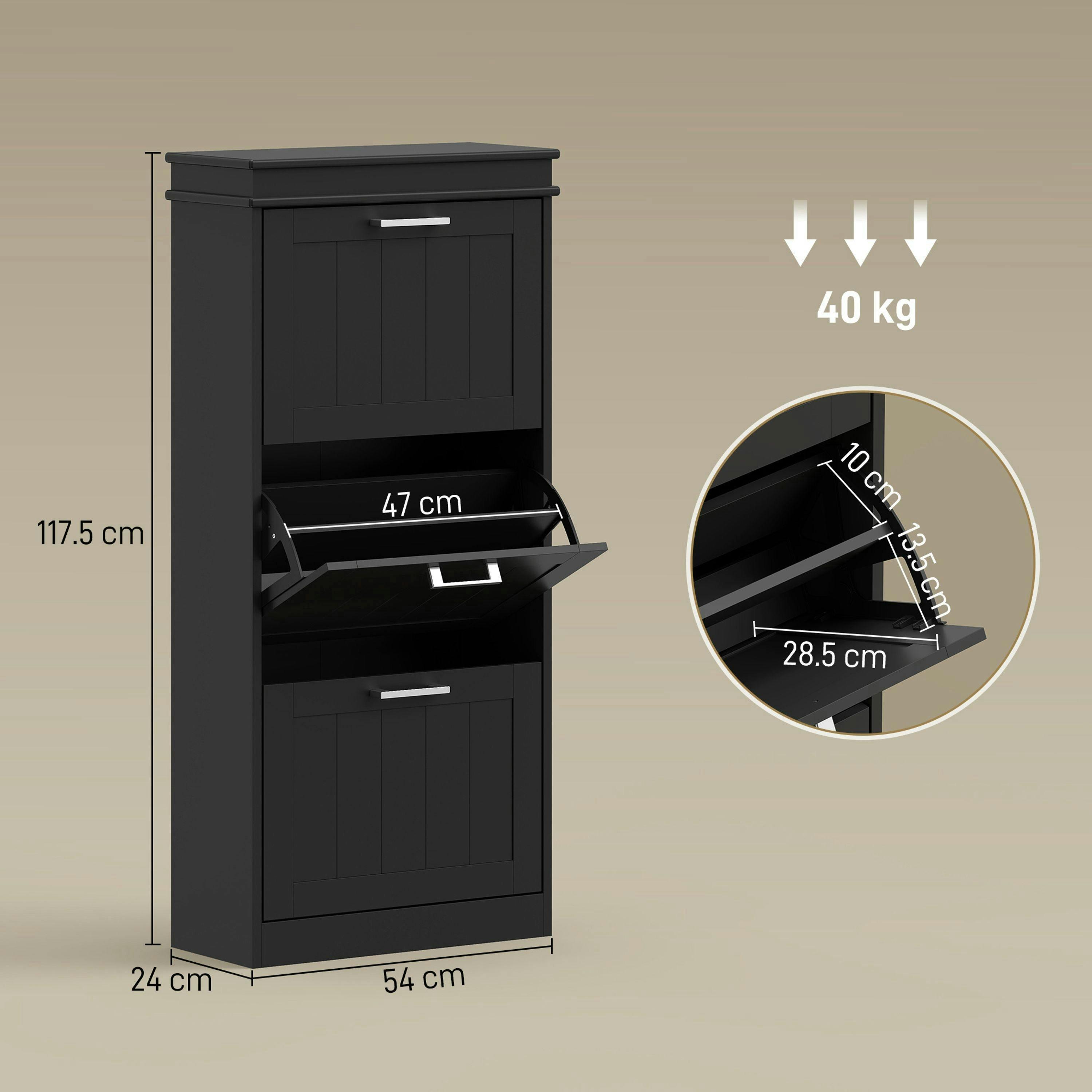 HOMCOM Slim Shoe Storage Cabinet with 3 Flip Drawers for Entryway , view 3 of 5