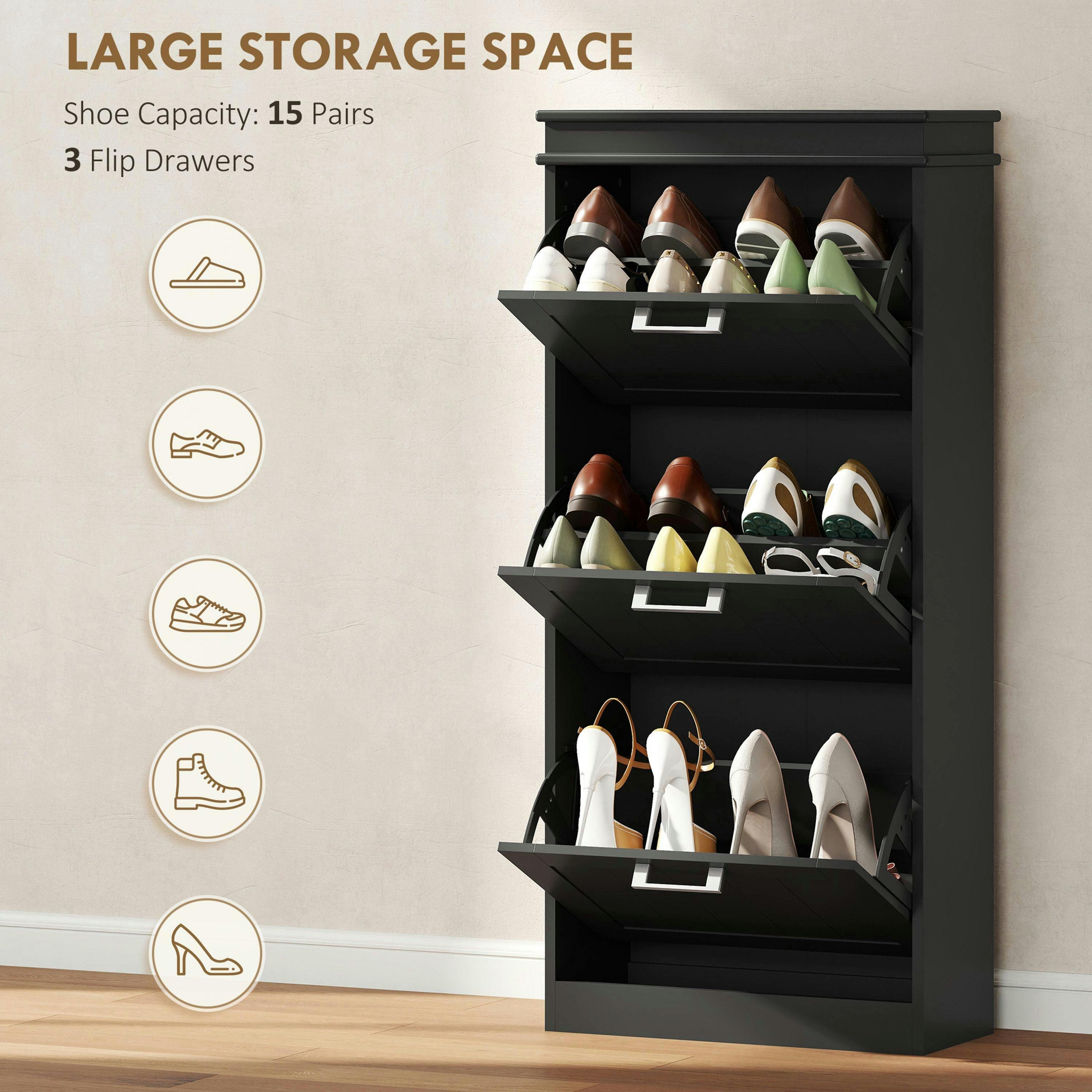 HOMCOM Slim Shoe Storage Cabinet with 3 Flip Drawers for Entryway , view 4 of 5