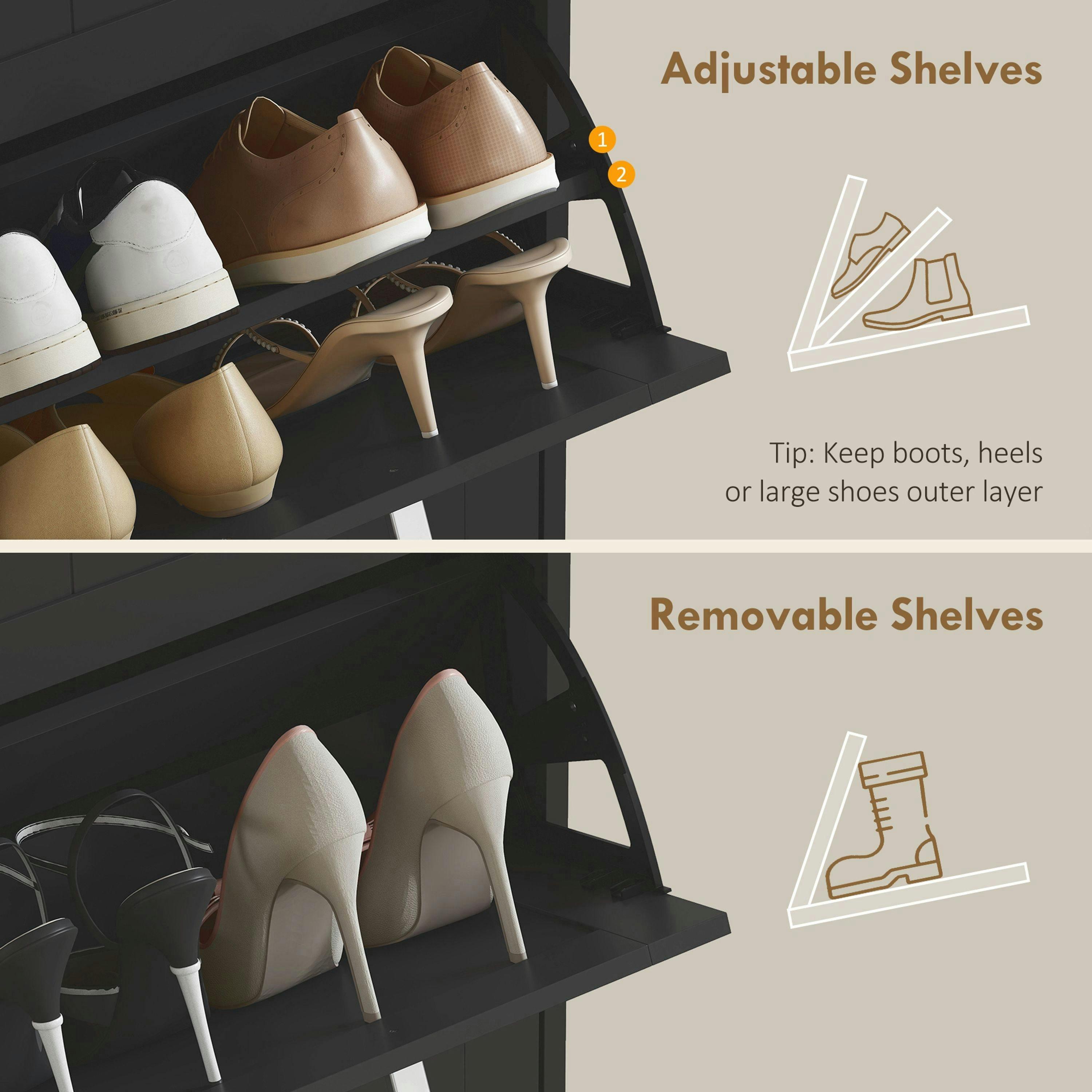 HOMCOM Slim Shoe Storage Cabinet with 3 Flip Drawers for Entryway , view 5 of 5