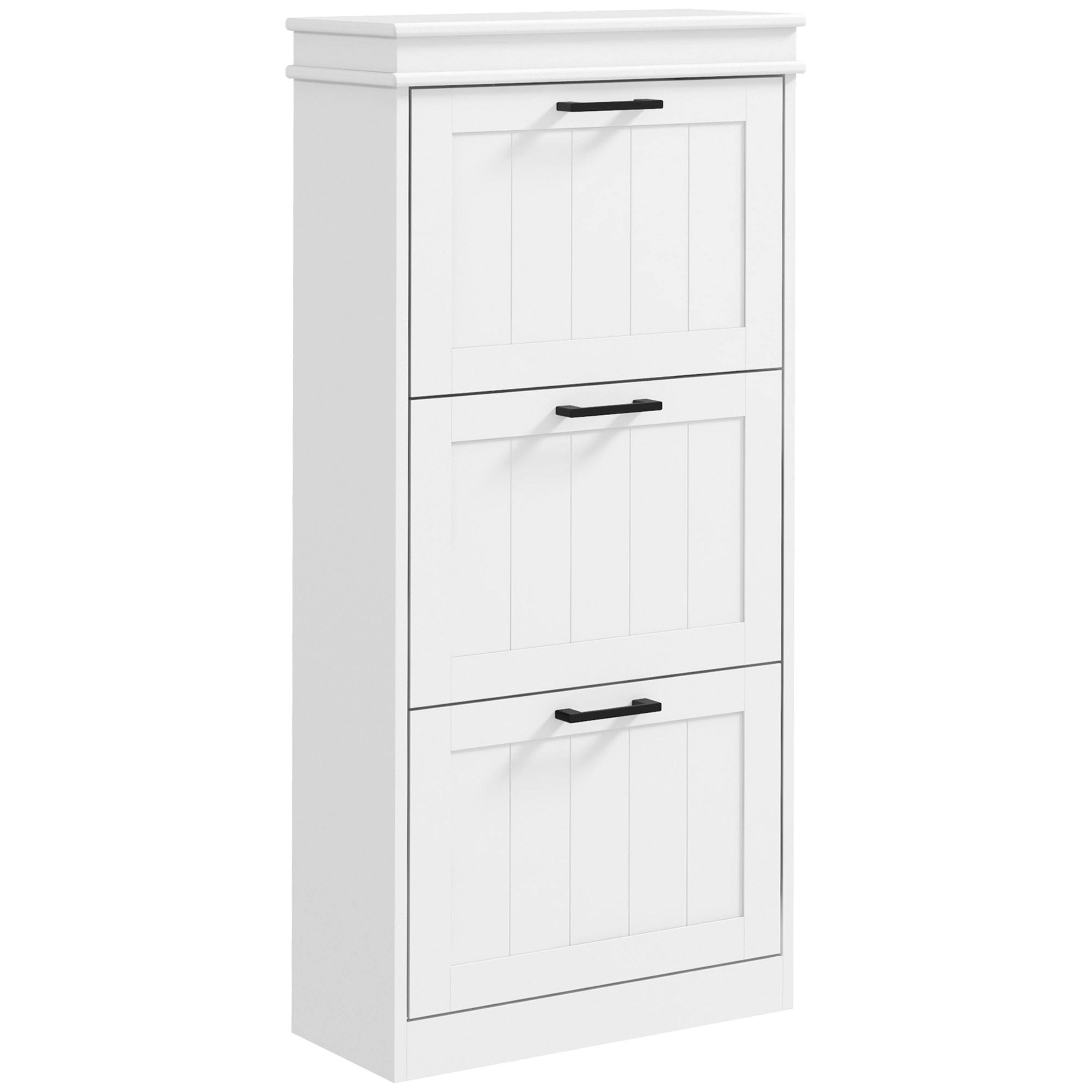 HOMCOM Slim Shoe Storage Cabinet with 3 Flip Drawers for Entryway, White , view 2 of 5