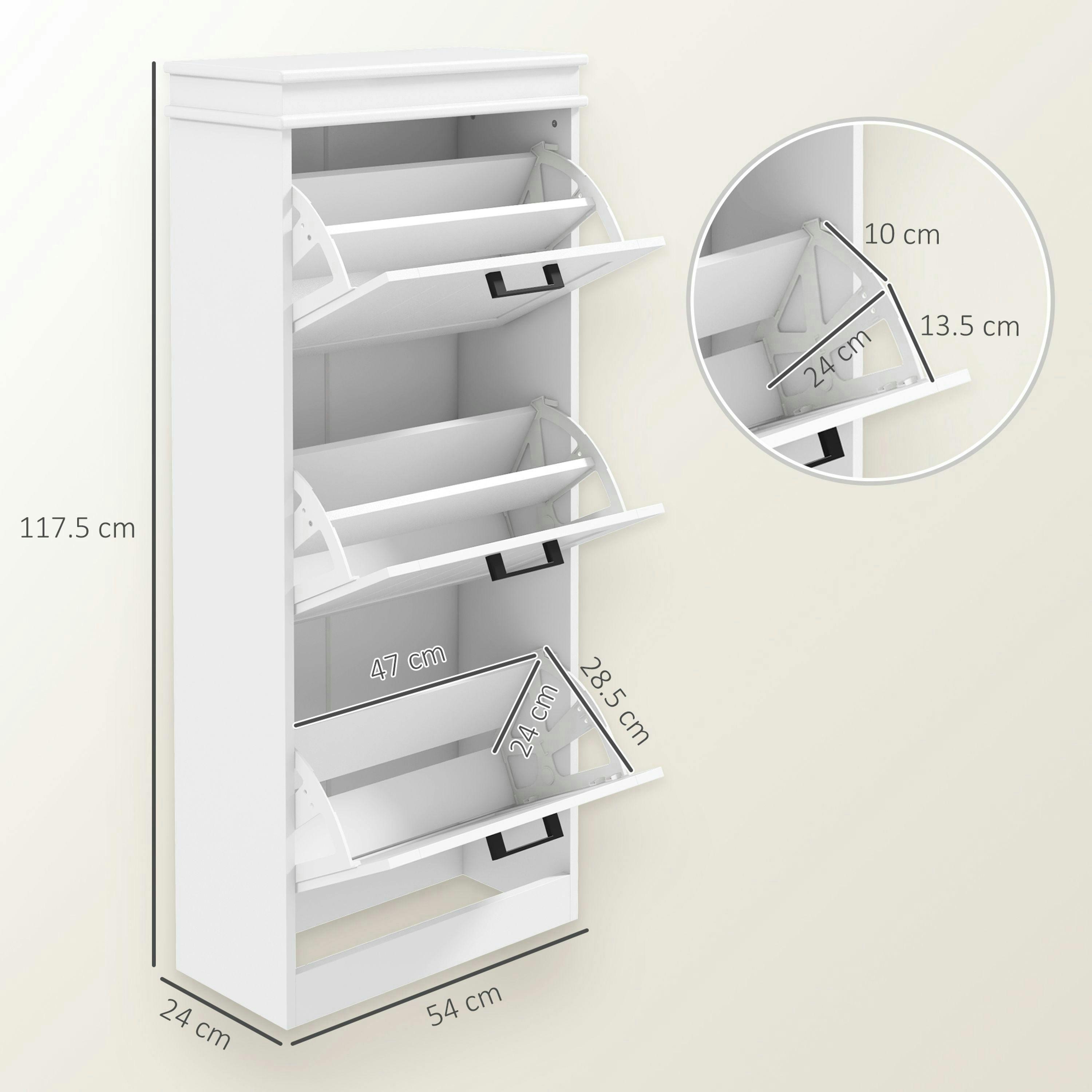 HOMCOM Slim Shoe Storage Cabinet with 3 Flip Drawers for Entryway, White , view 3 of 5