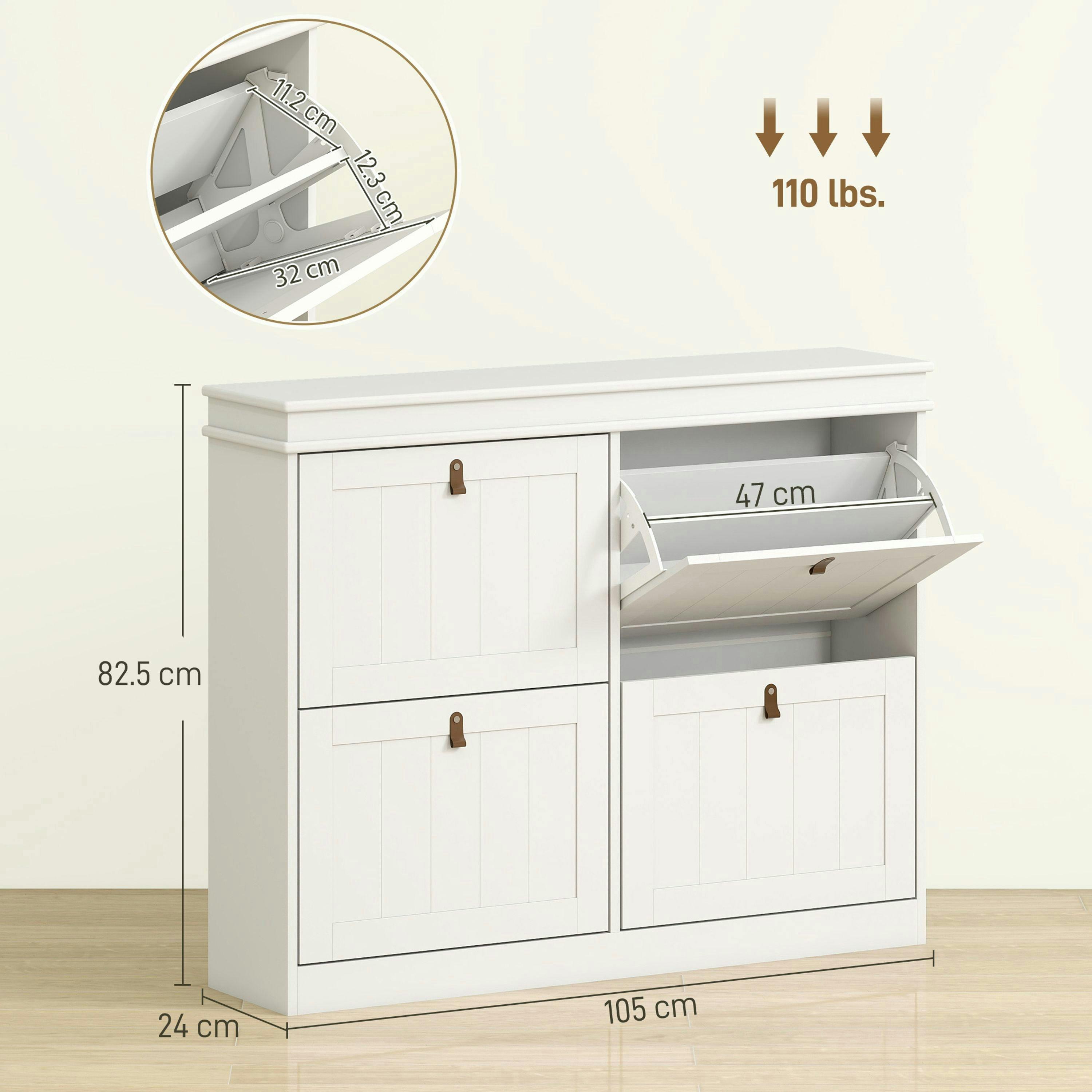 HOMCOM Slim Shoe Cabinet with Adjustable Shelves for Hallway, White , view 3 of 5