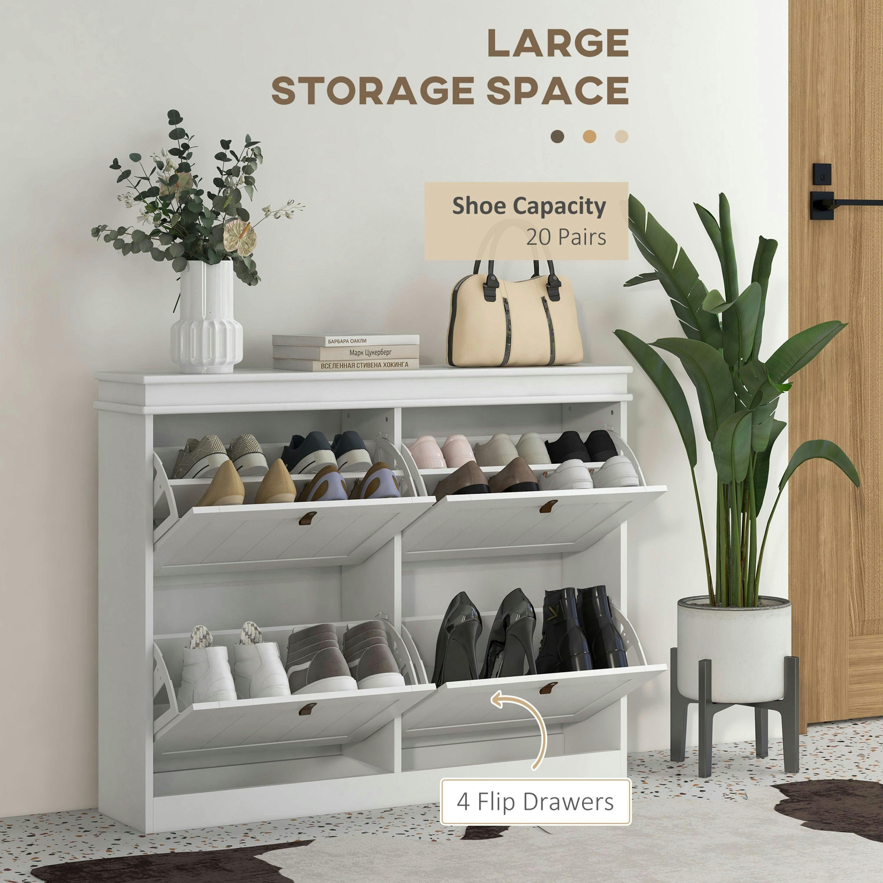 HOMCOM Slim Shoe Cabinet with Adjustable Shelves for Hallway, White , view 4 of 5