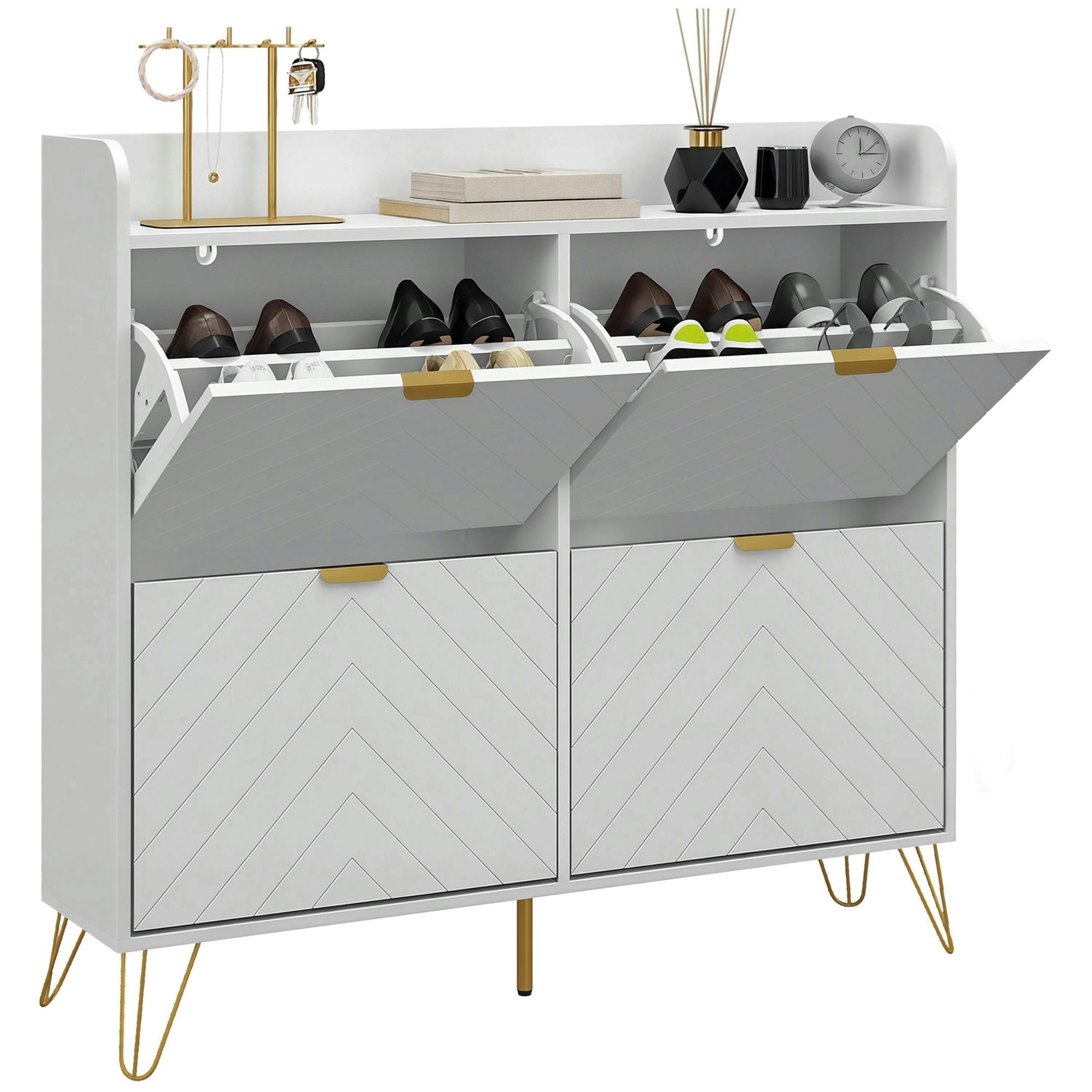 HOMCOM Narrow Shoe Storage Cabinet with 4 Flip Drawers for 16 Pairs of Shoes , view 2 of 5