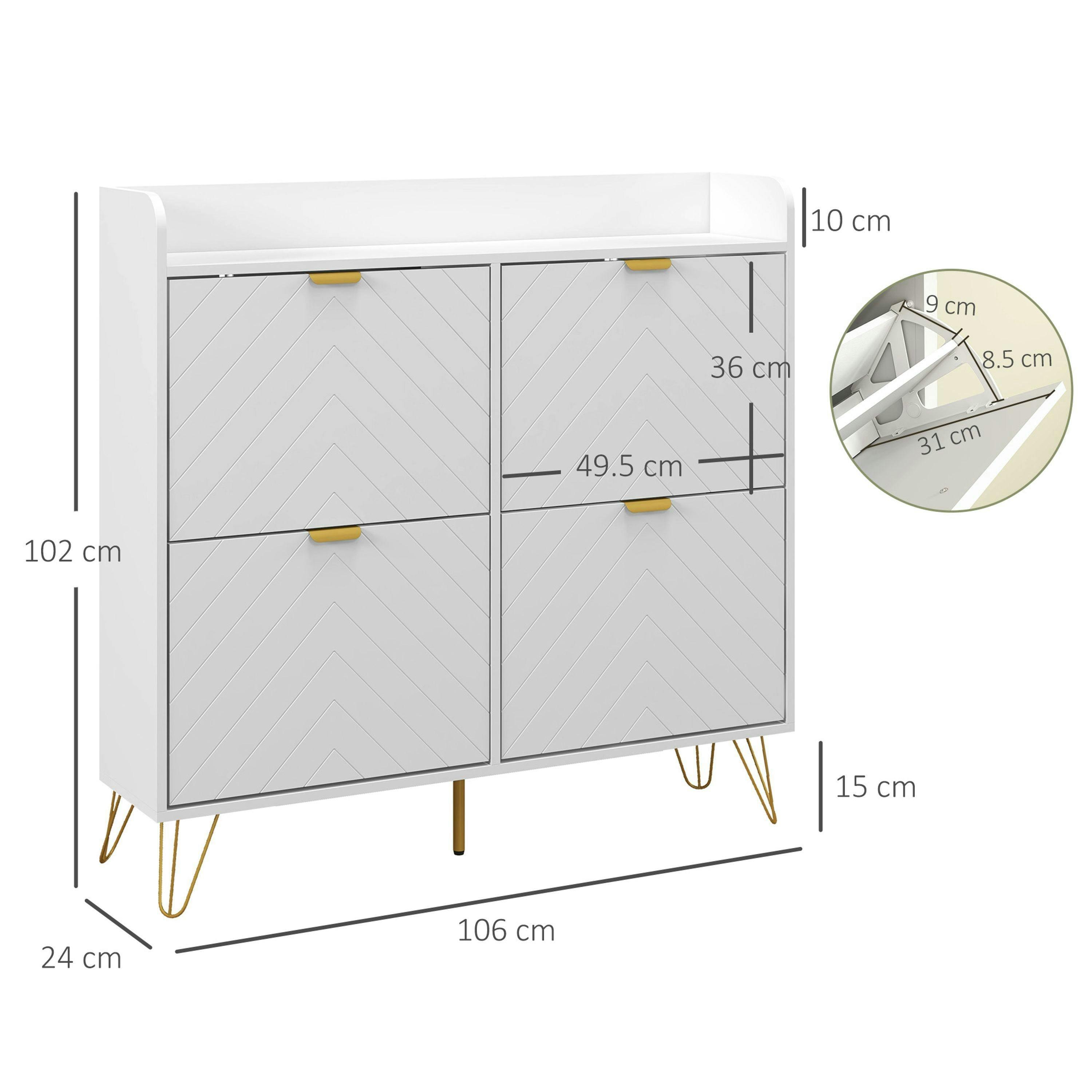 HOMCOM Narrow Shoe Storage Cabinet with 4 Flip Drawers for 16 Pairs of Shoes , view 3 of 5