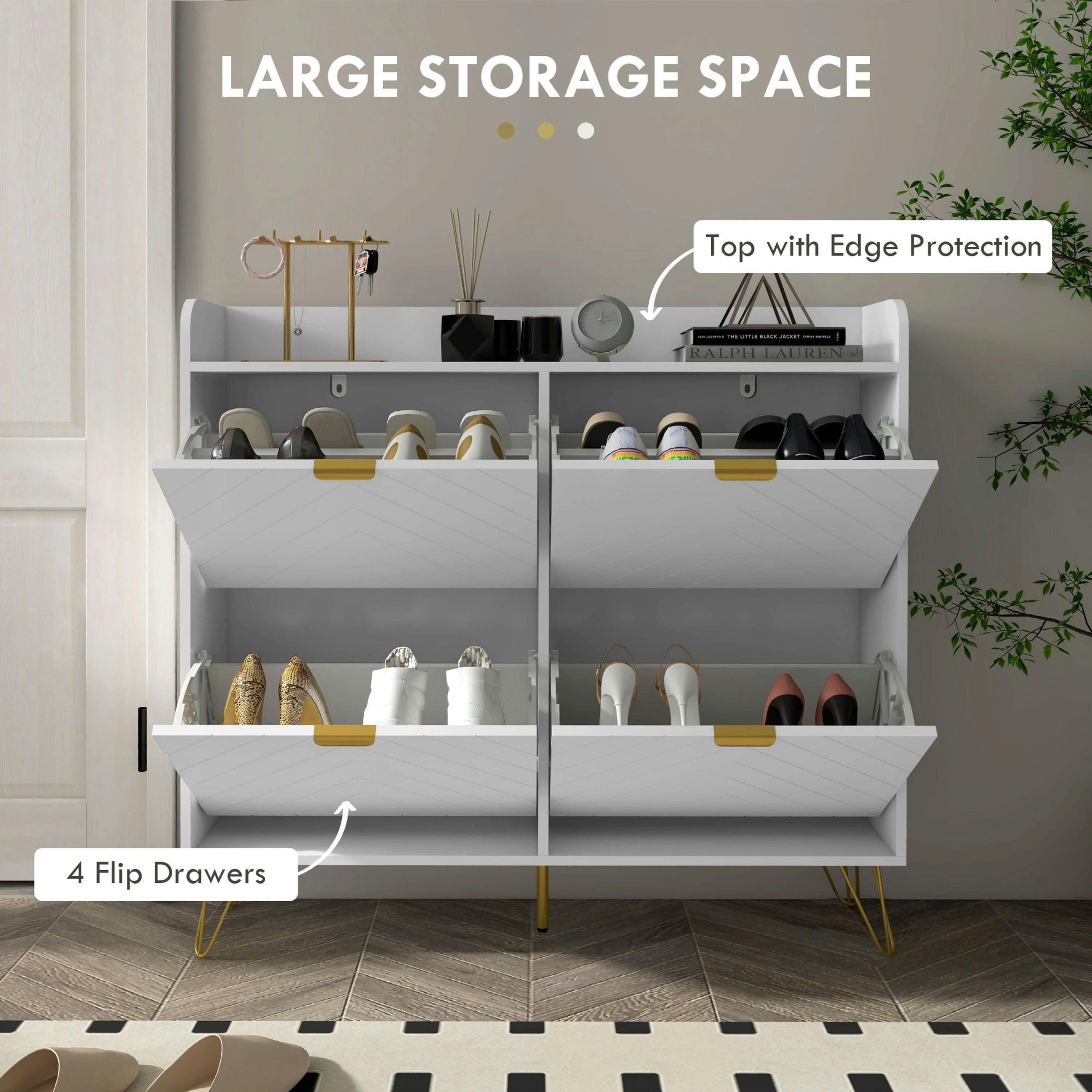 HOMCOM Narrow Shoe Storage Cabinet with 4 Flip Drawers for 16 Pairs of Shoes , view 4 of 5