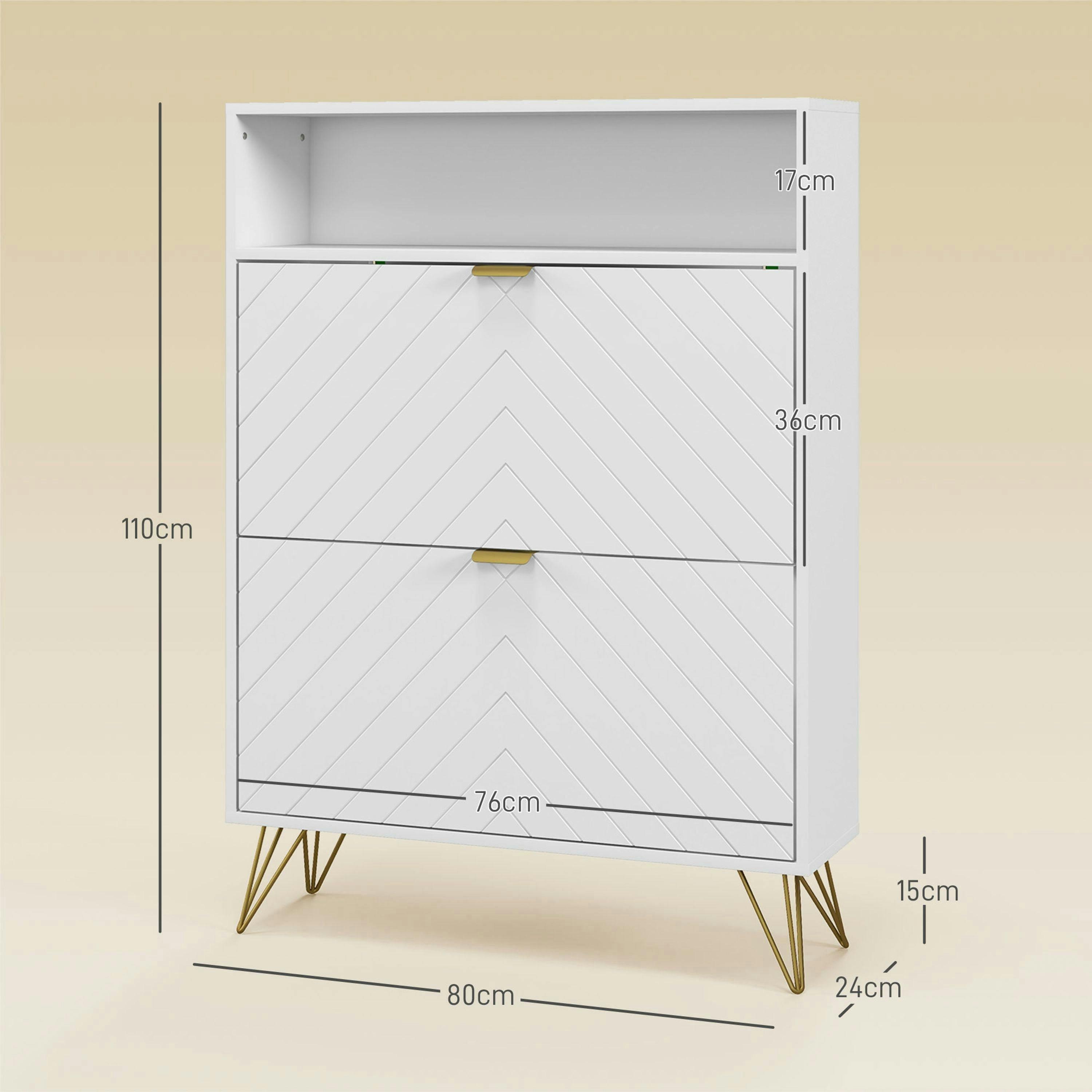 HOMCOM Narrow Shoe Storage Cabinet with 2 Flip Drawers for 12 Pairs of Shoes , view 3 of 5