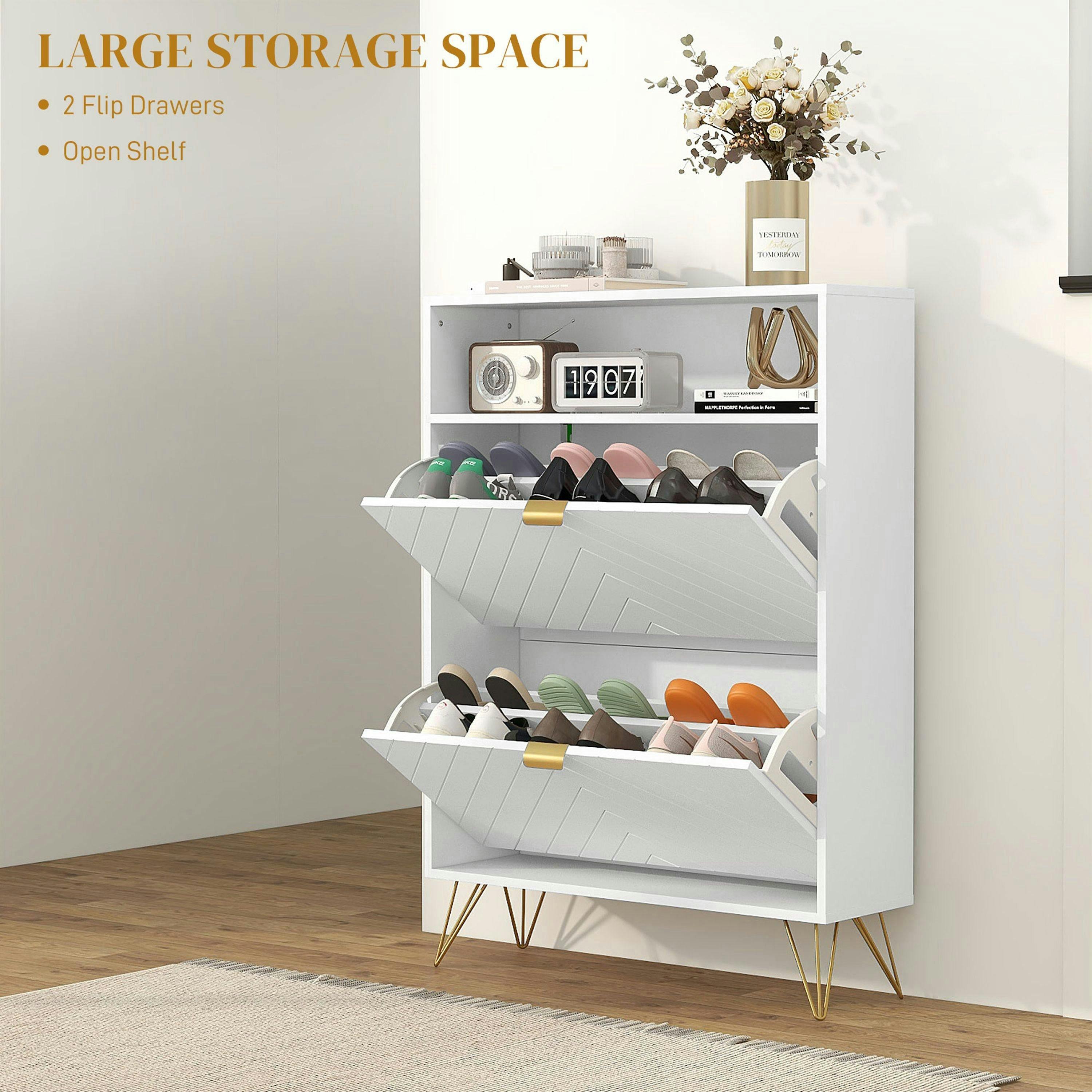 HOMCOM Narrow Shoe Storage Cabinet with 2 Flip Drawers for 12 Pairs of Shoes , view 4 of 5