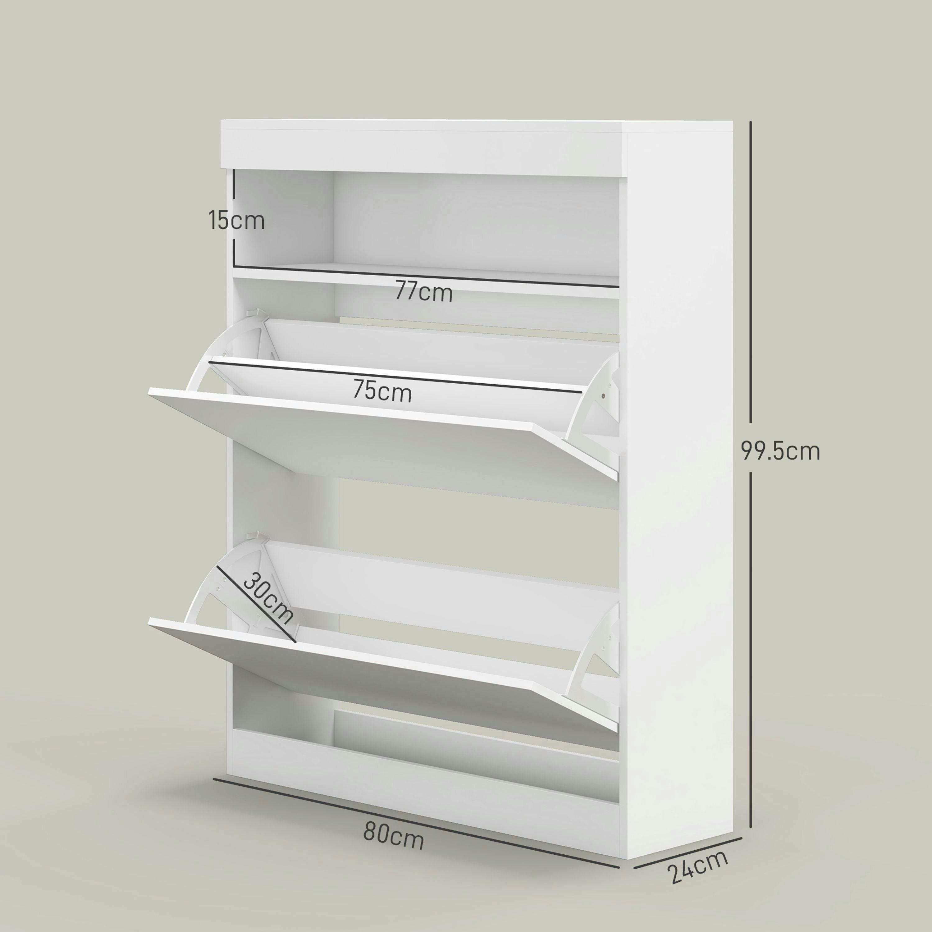 HOMCOM Wall Mounted or Freestanding Shoe Cabinet with 2 Flip Drawers , view 3 of 5
