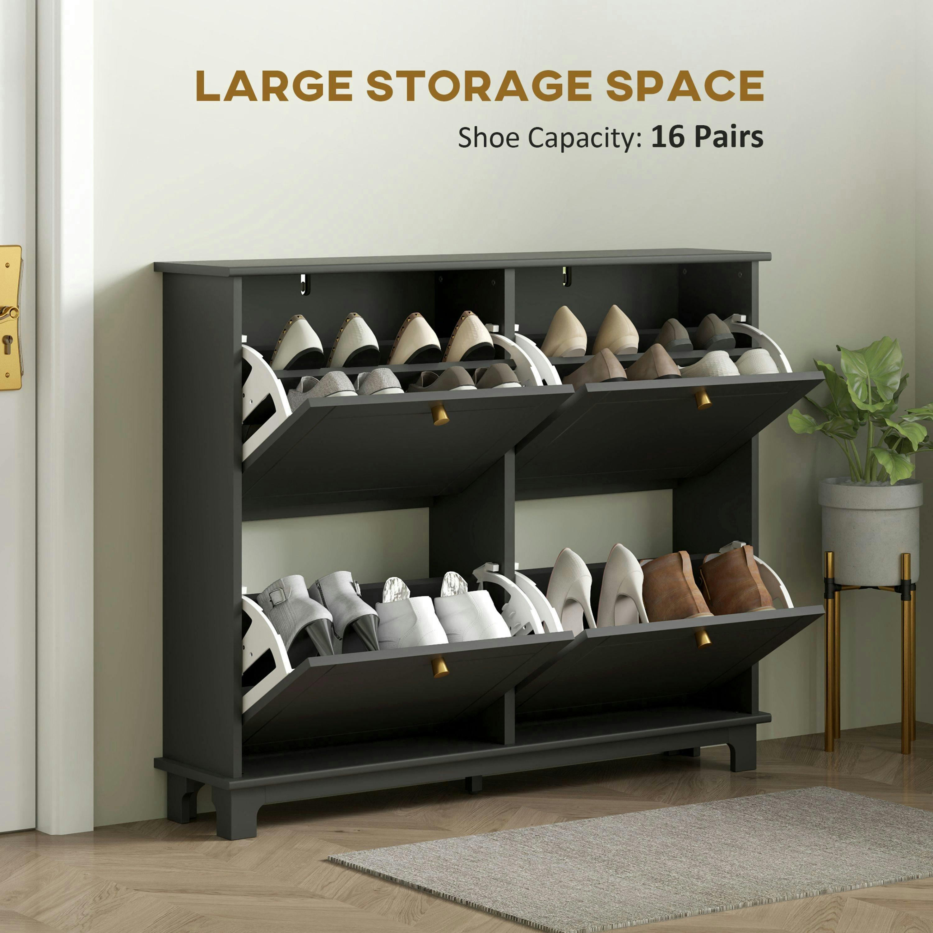 HOMCOM Narrow Shoe Cabinet with 4 Flip Drawers Adjustable Shelves, Black , view 4 of 5