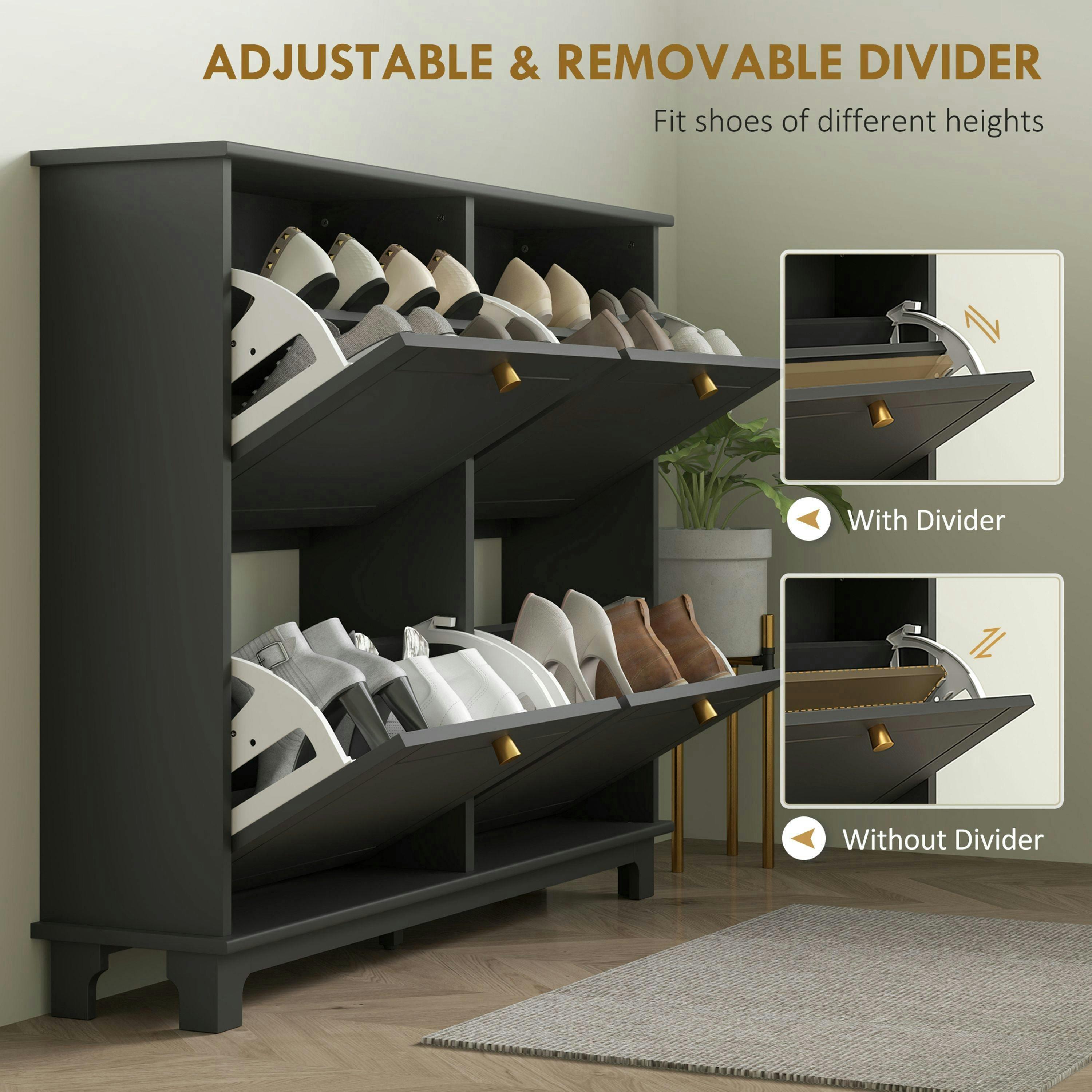 HOMCOM Narrow Shoe Cabinet with 4 Flip Drawers Adjustable Shelves, Black , view 5 of 5