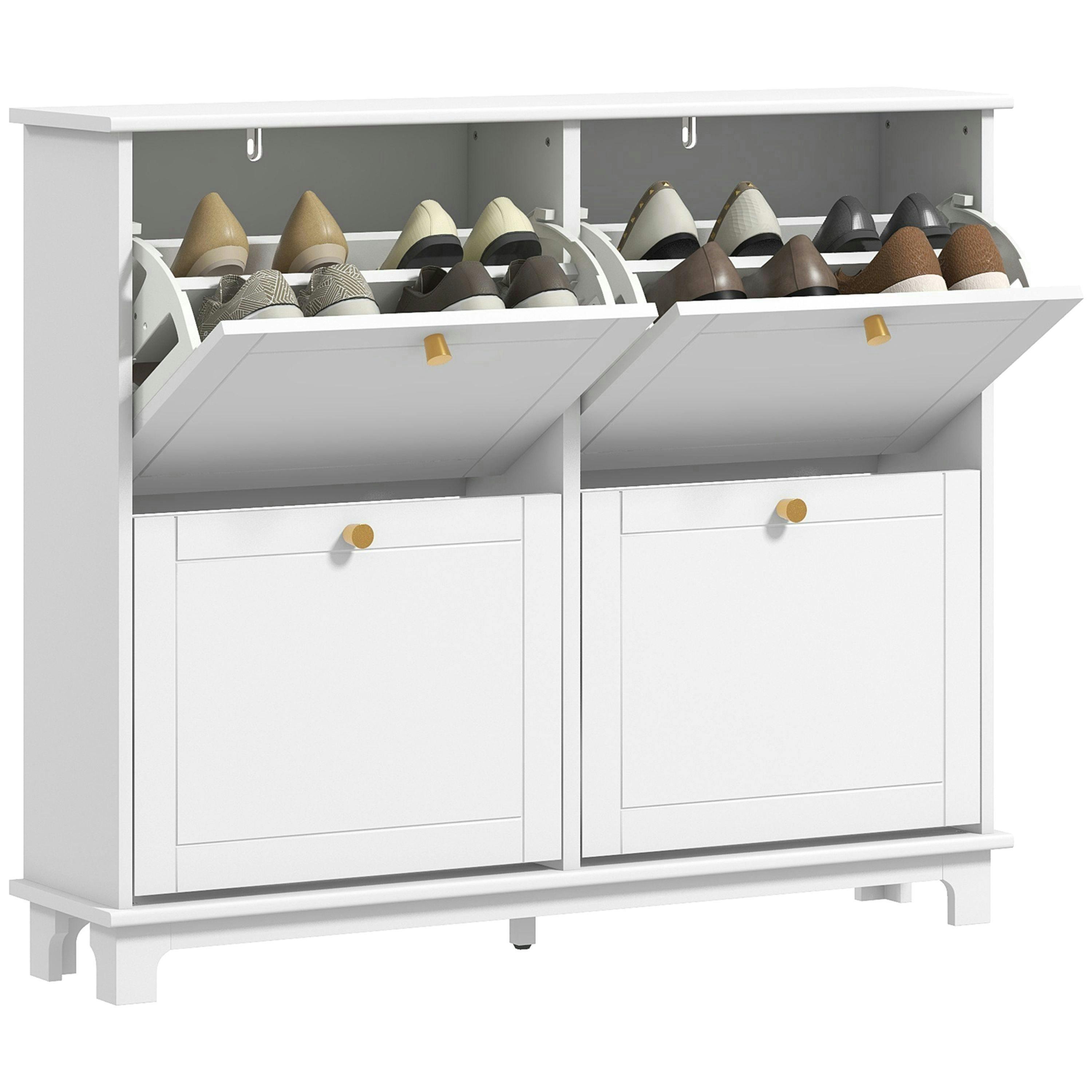 HOMCOM Narrow Shoe Cabinet with 4 Flip Drawers Adjustable Shelves, White , view 2 of 5