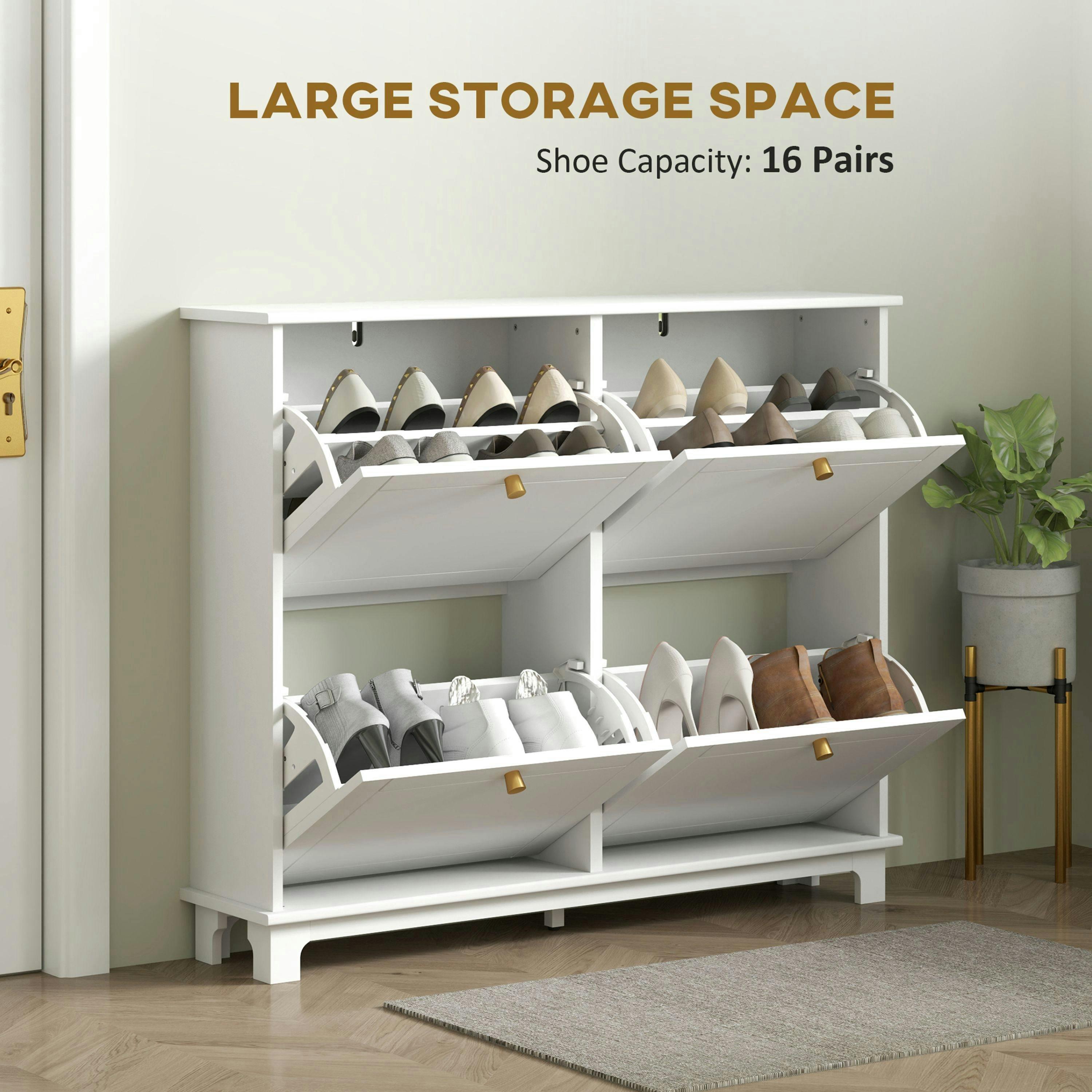 HOMCOM Narrow Shoe Cabinet with 4 Flip Drawers Adjustable Shelves, White , view 4 of 5