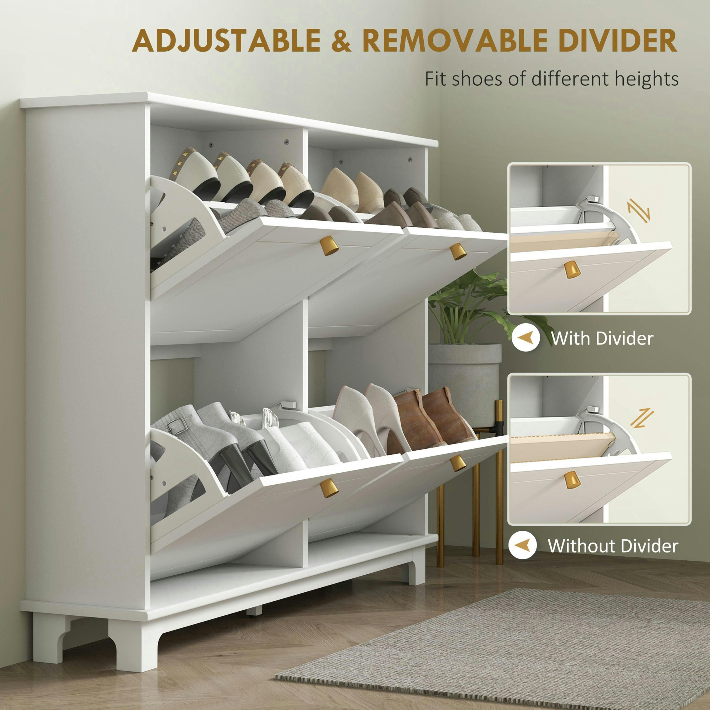 HOMCOM Narrow Shoe Cabinet with 4 Flip Drawers Adjustable Shelves, White , view 5 of 5