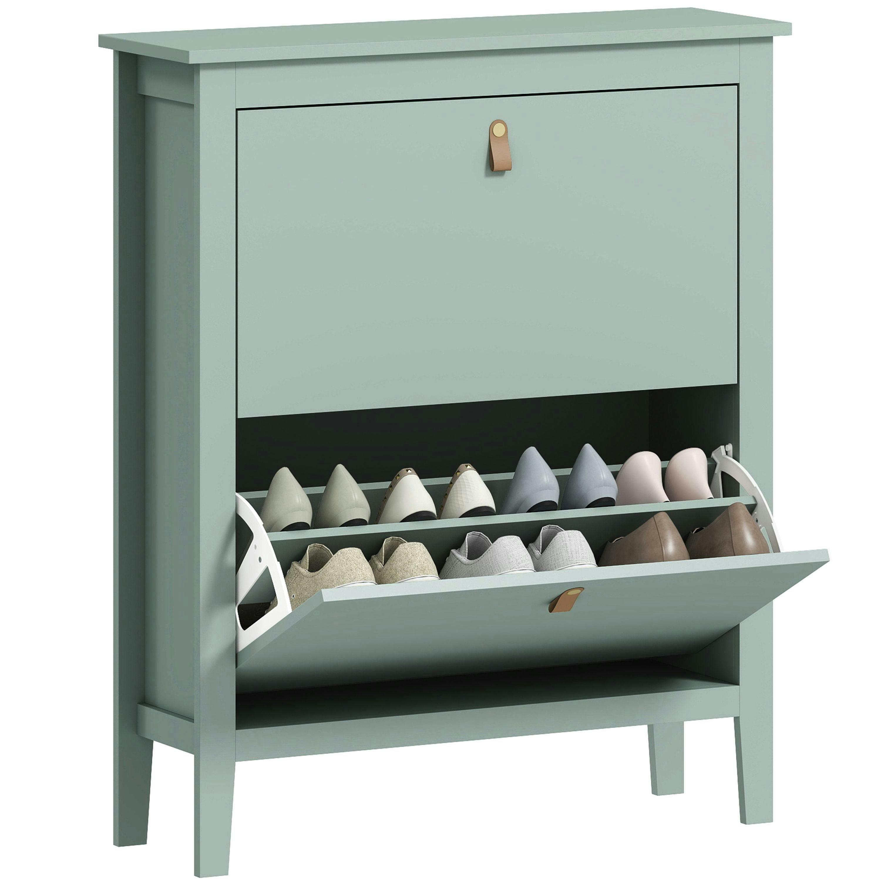 HOMCOM 2 Drawer Shoe Cabinet with Flip Doors for Hallway, Entryway, Green , view 2 of 5