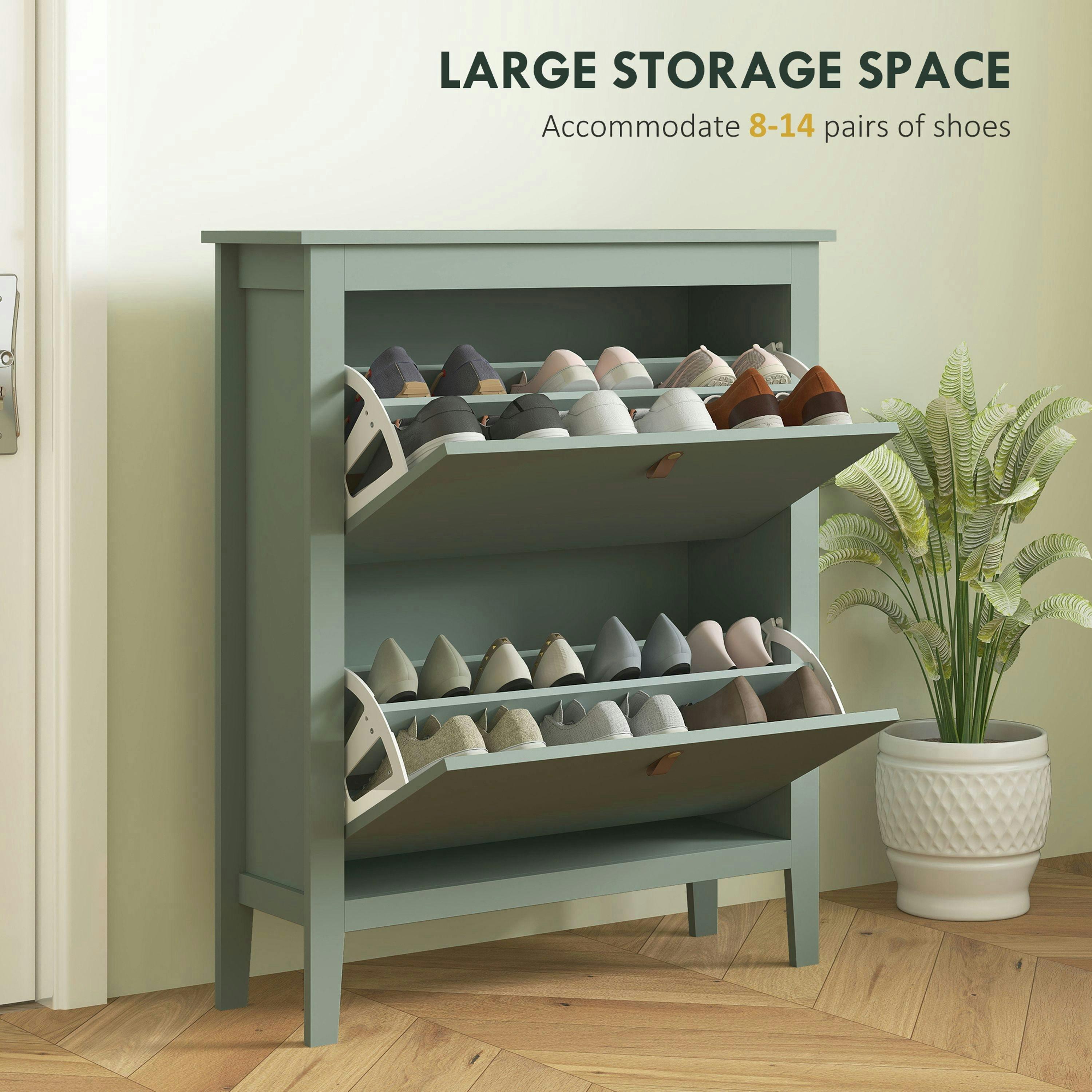 HOMCOM 2 Drawer Shoe Cabinet with Flip Doors for Hallway, Entryway, Green , view 4 of 5