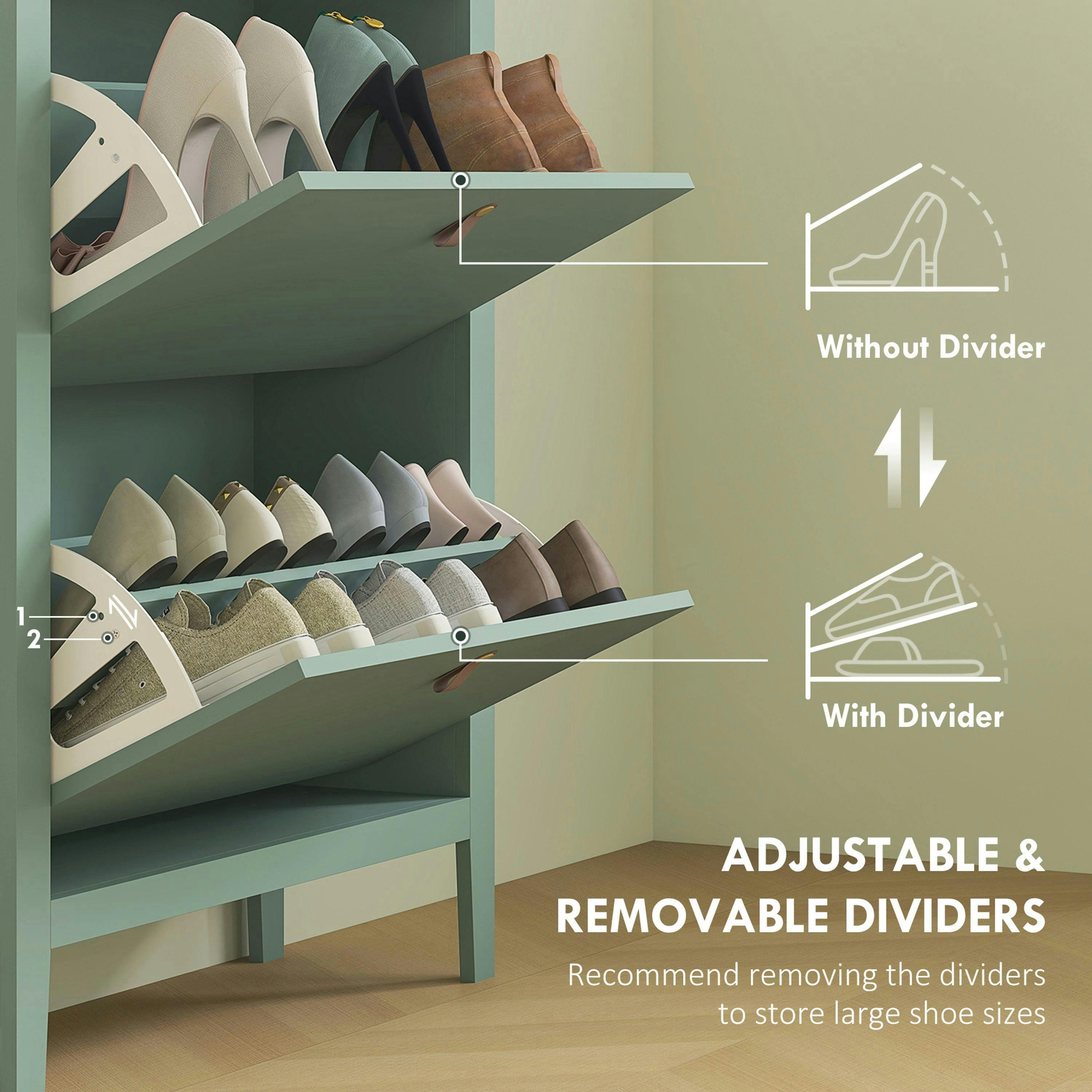 HOMCOM 2 Drawer Shoe Cabinet with Flip Doors for Hallway, Entryway, Green , view 5 of 5