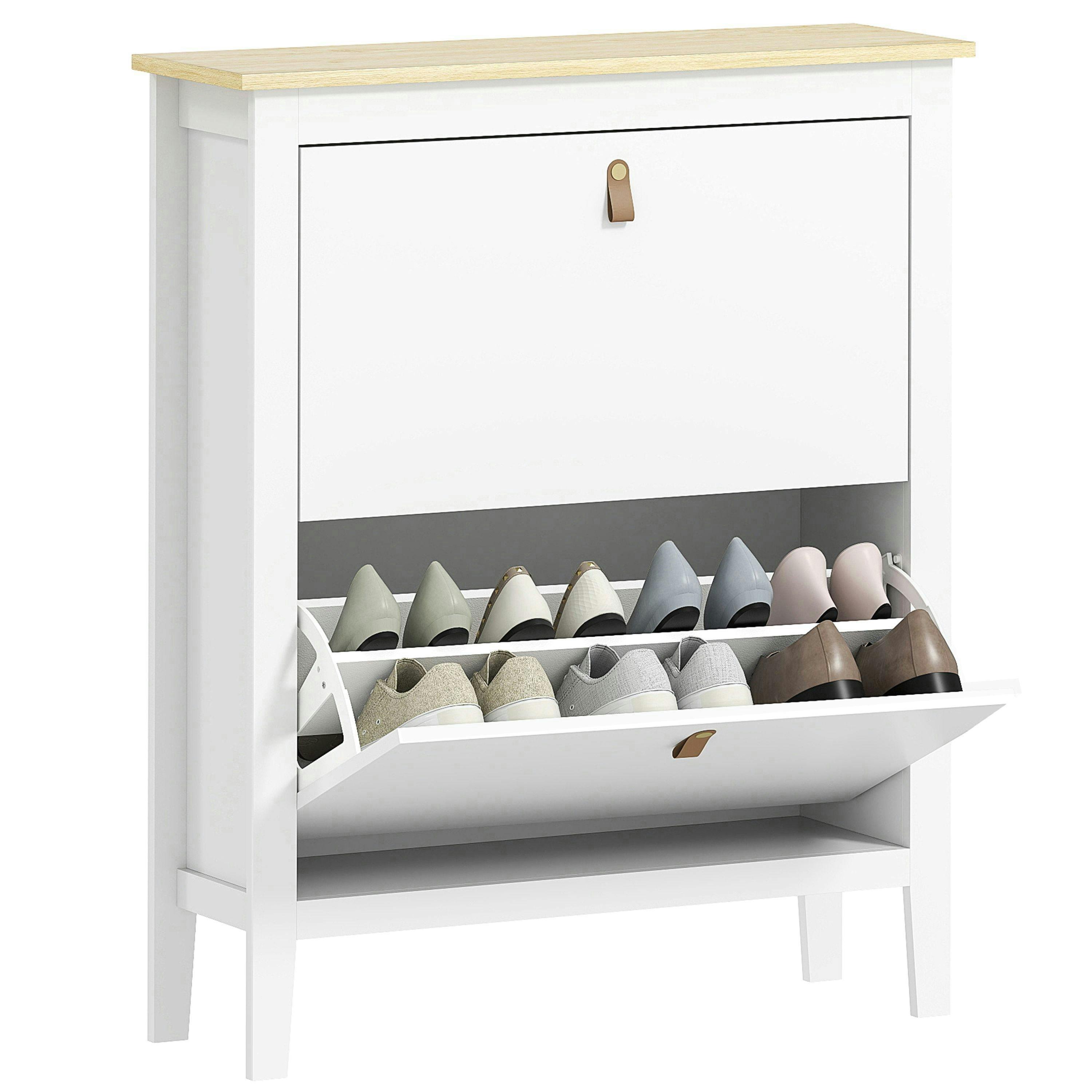 HOMCOM 2 Drawer Shoe Cabinet with Flip Doors for Hallway, Entryway , view 2 of 5