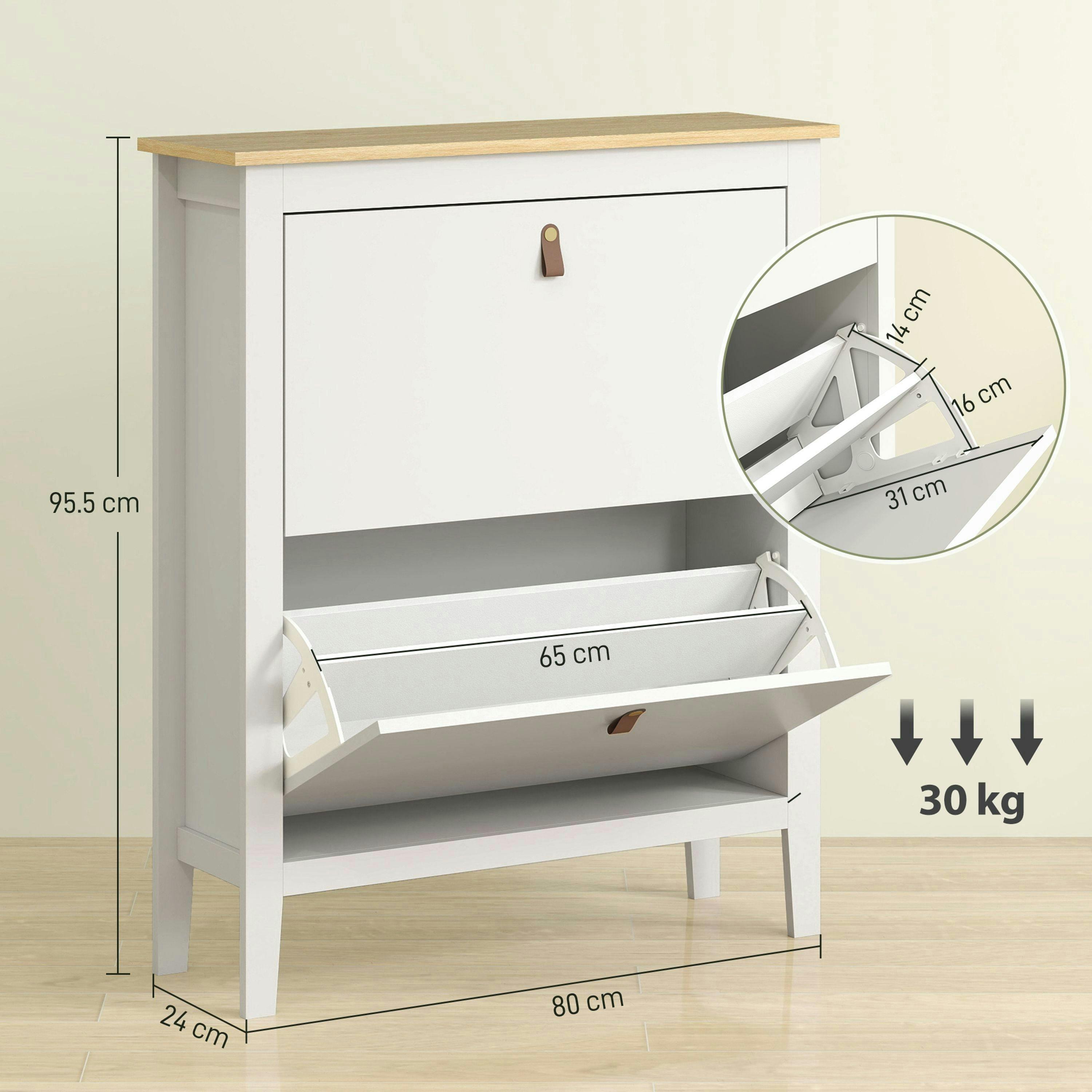 HOMCOM 2 Drawer Shoe Cabinet with Flip Doors for Hallway, Entryway , view 3 of 5
