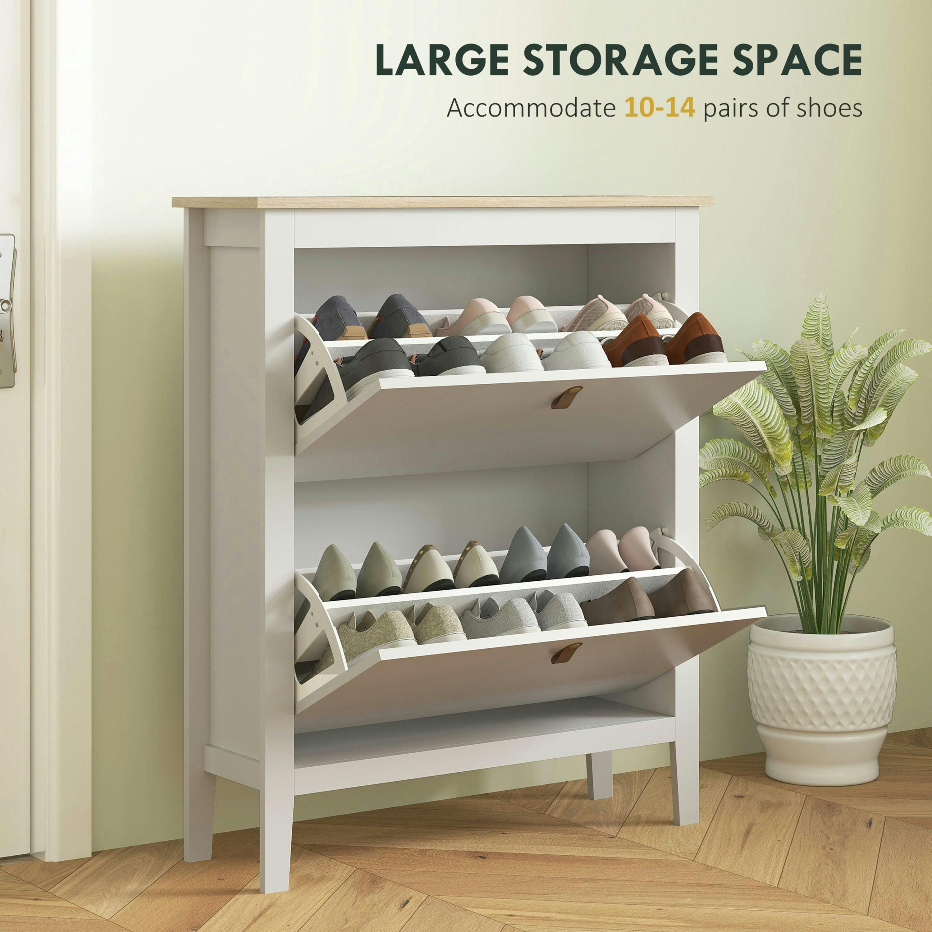 HOMCOM 2 Drawer Shoe Cabinet with Flip Doors for Hallway, Entryway , view 4 of 5
