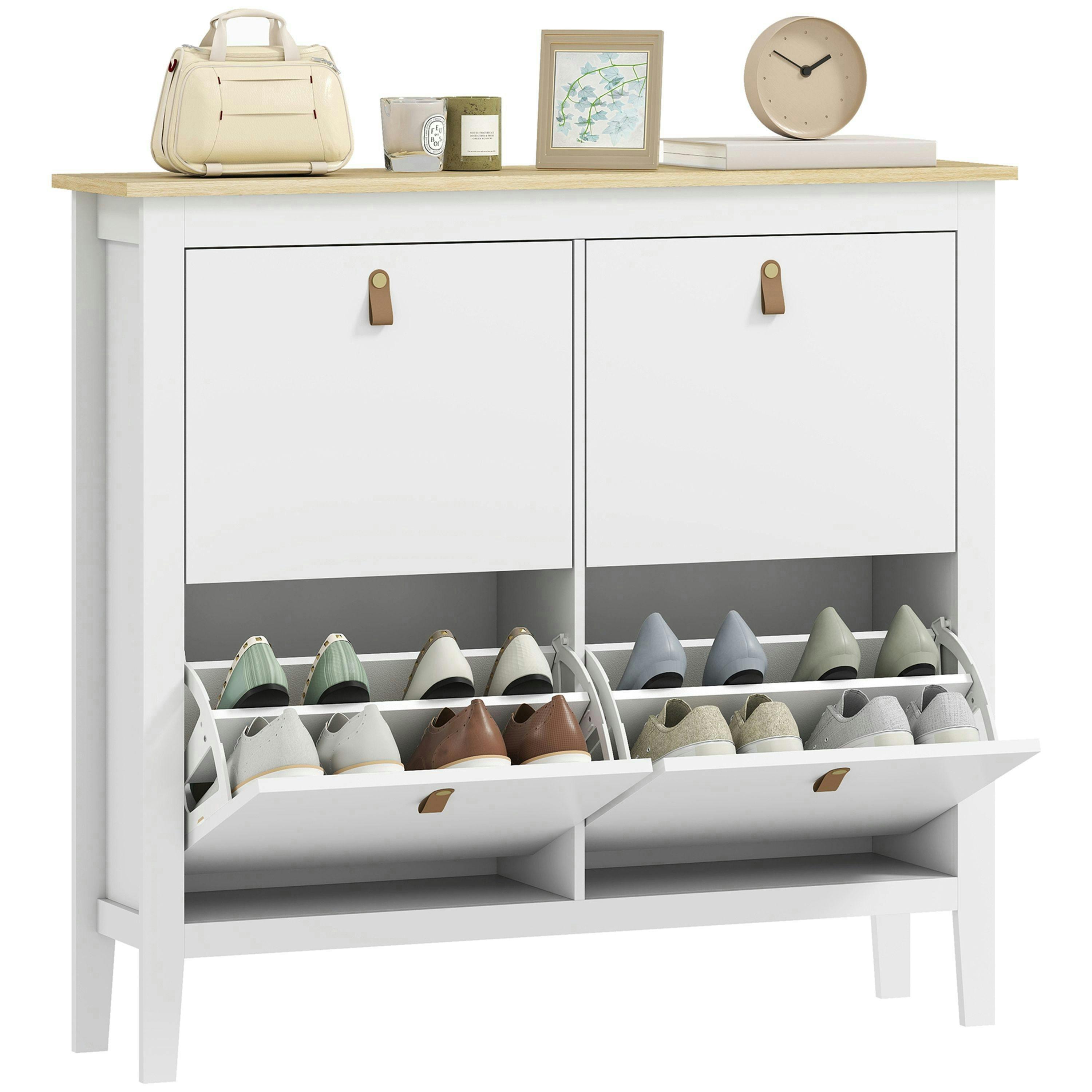 HOMCOM 4 Drawer Shoe Cabinet with Flip Doors for Hallway, Entryway, White , view 2 of 5