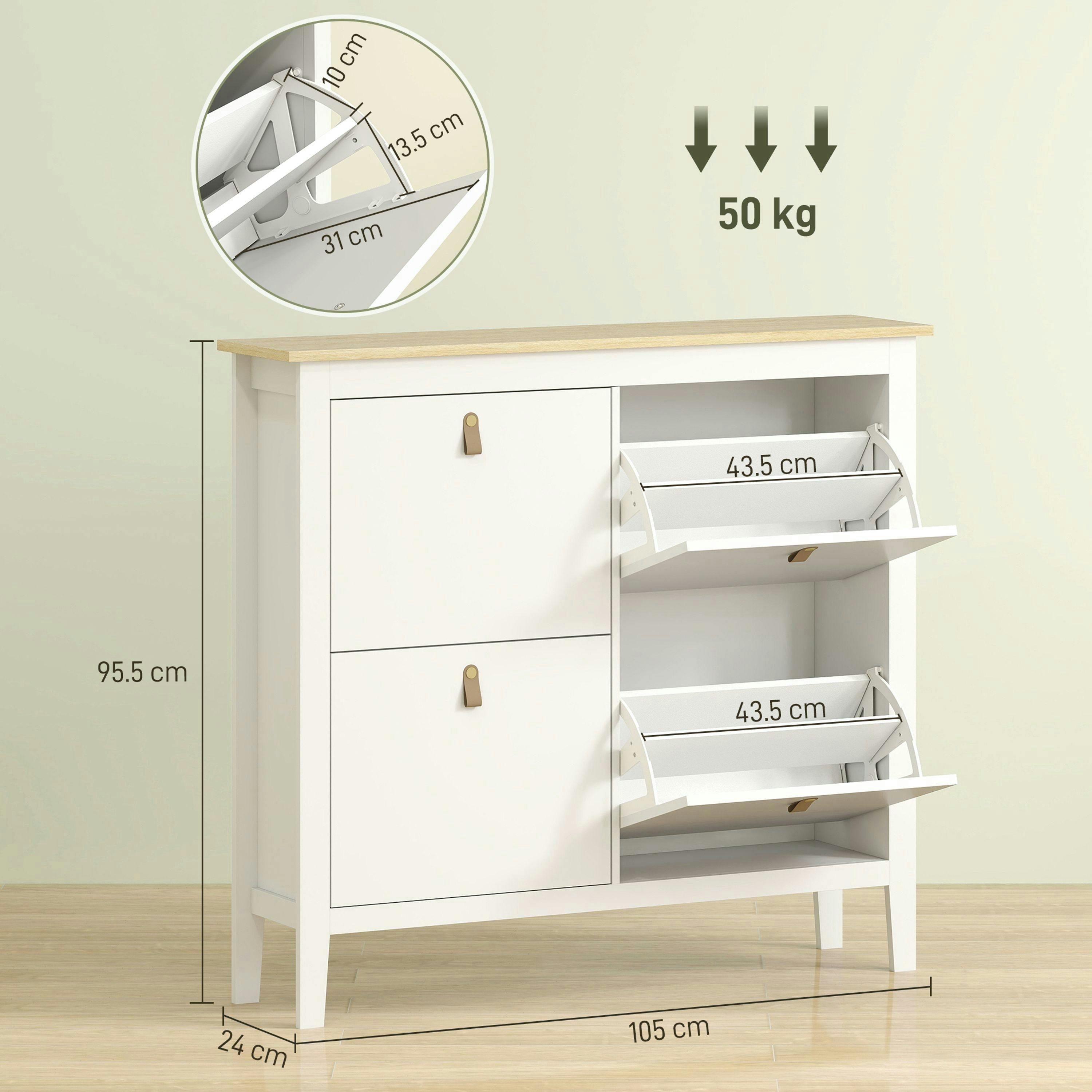 HOMCOM 4 Drawer Shoe Cabinet with Flip Doors for Hallway, Entryway, White , view 3 of 5
