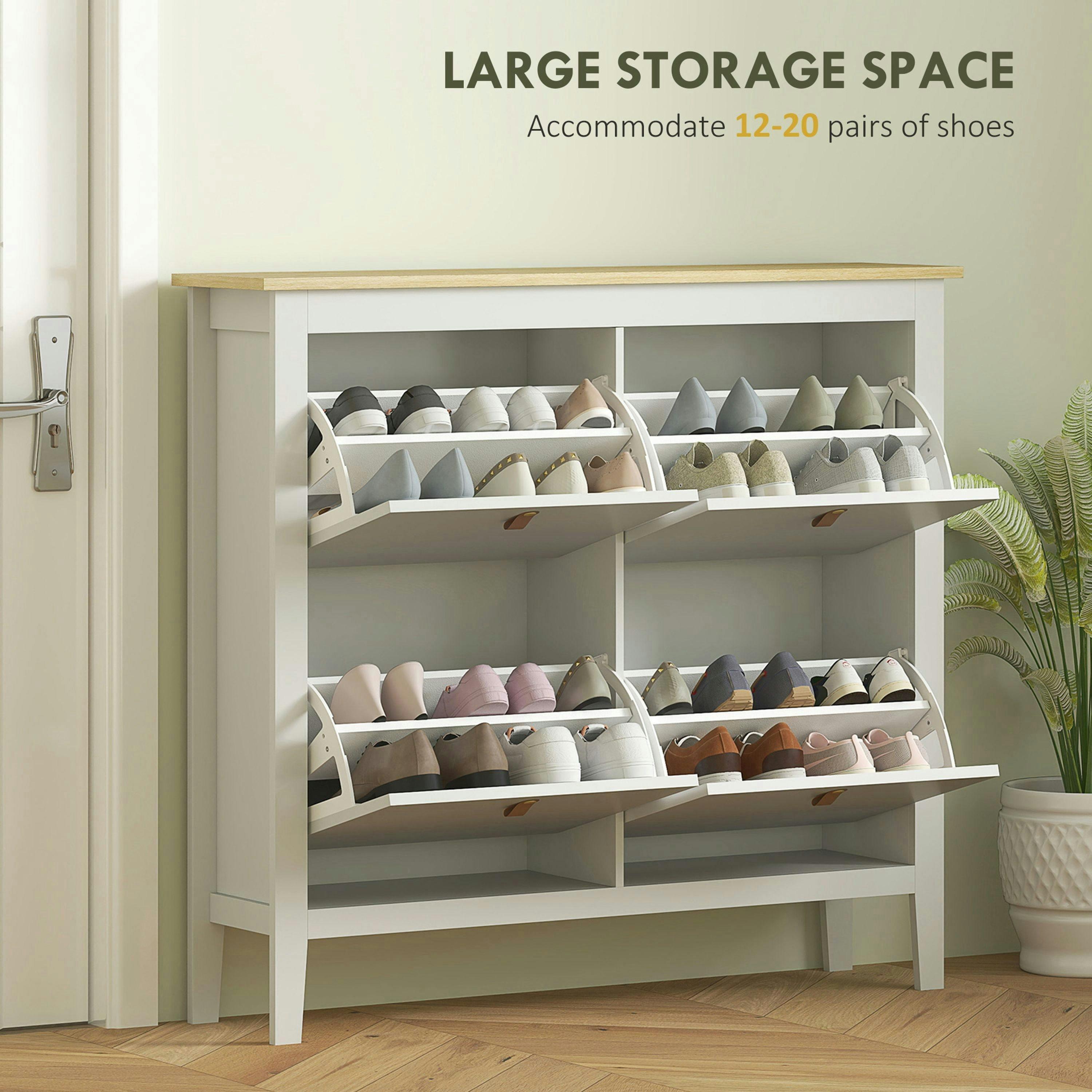 HOMCOM 4 Drawer Shoe Cabinet with Flip Doors for Hallway, Entryway, White , view 4 of 5