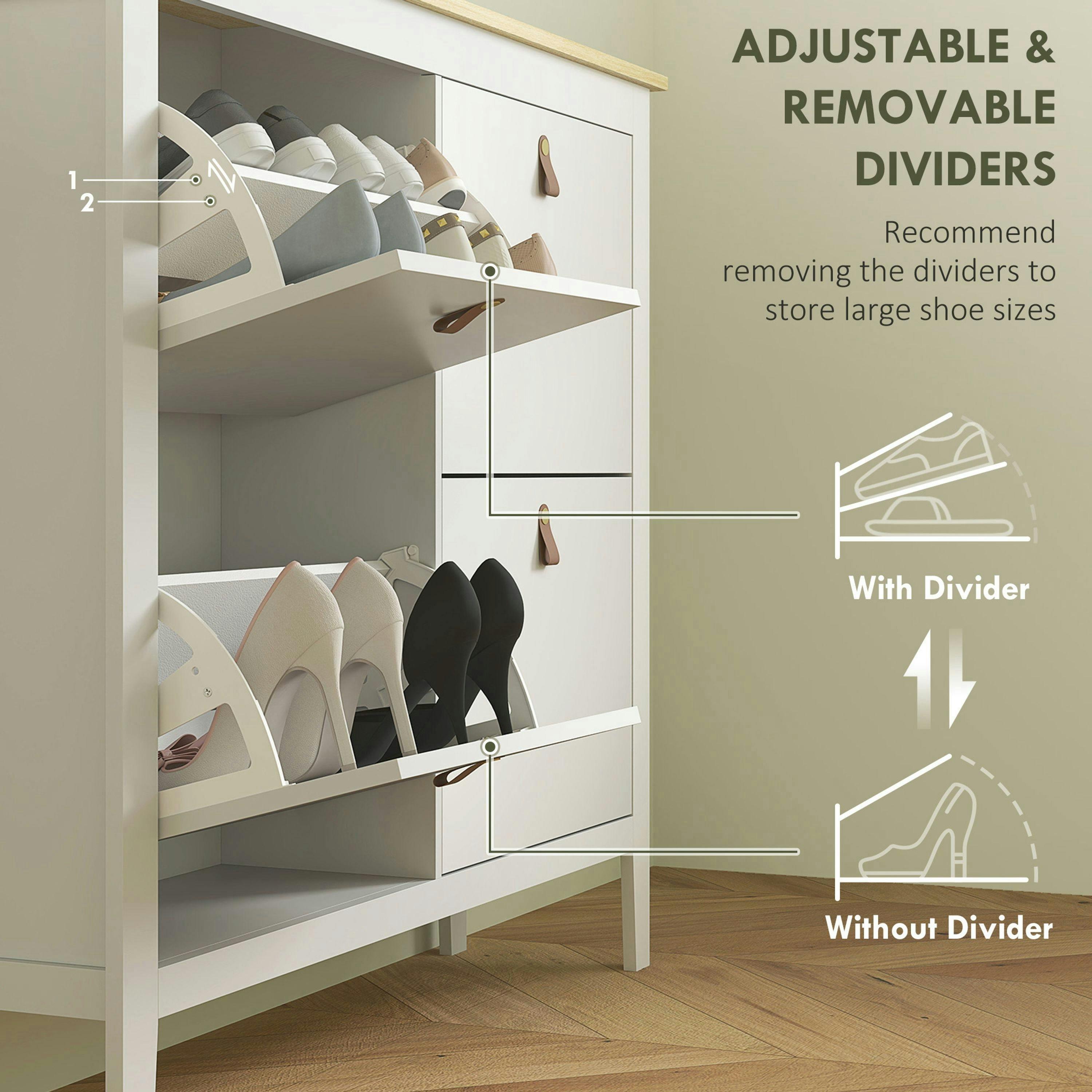 HOMCOM 4 Drawer Shoe Cabinet with Flip Doors for Hallway, Entryway, White , view 5 of 5