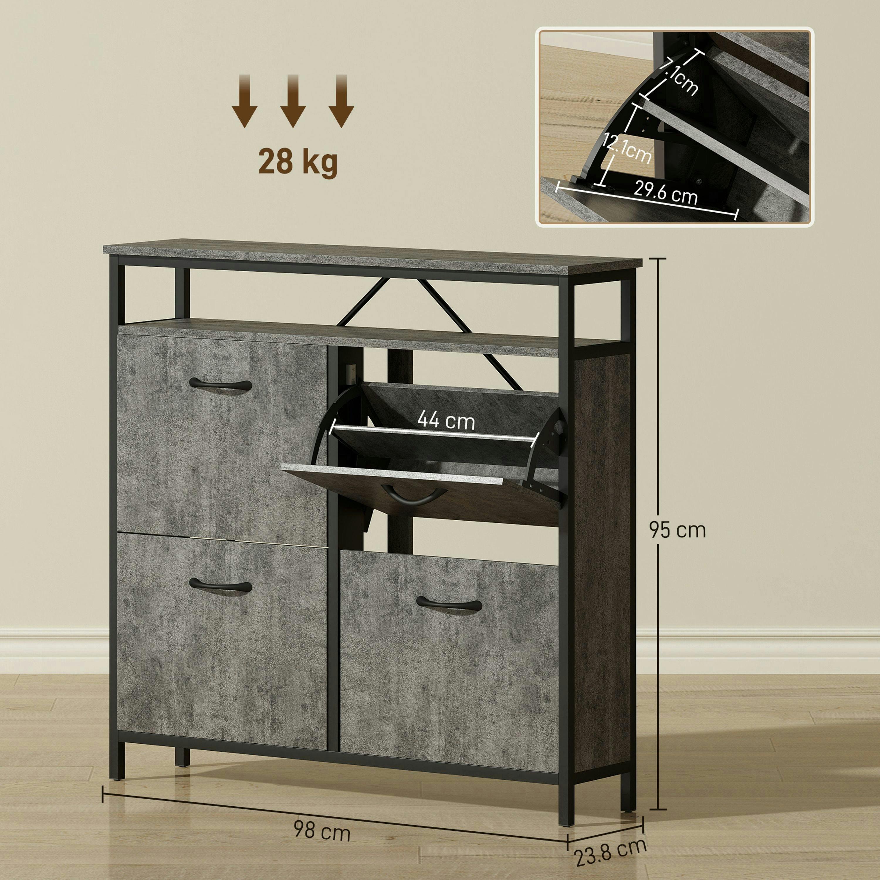 HOMCOM Shoe Cabinet with 4 Flip Drawers, Holds 12-20 Pairs, Cement Grey , view 3 of 5