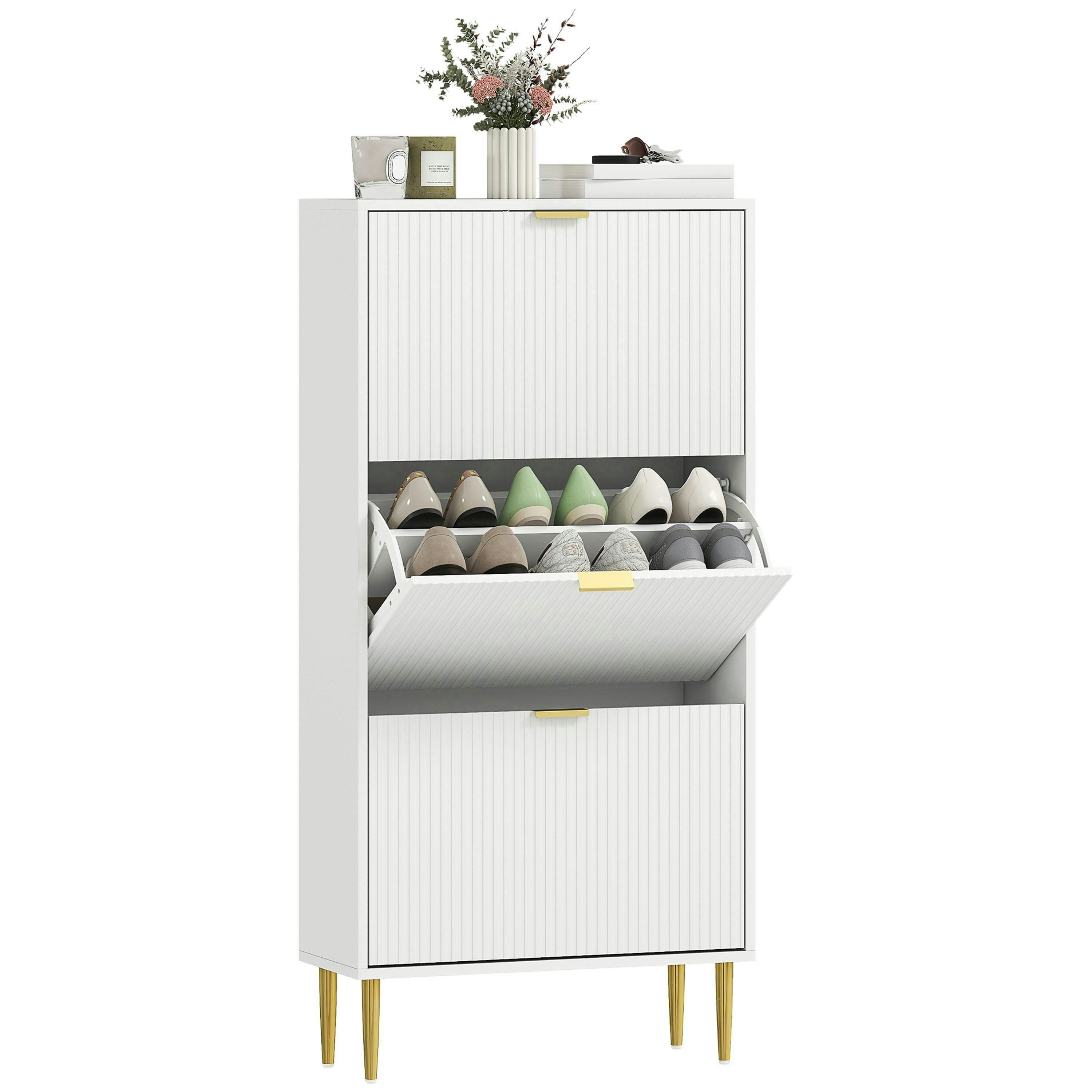 HOMCOM Slim Shoe Storage Cabinet with 3 Flip Drawers for Hallway , view 2 of 5