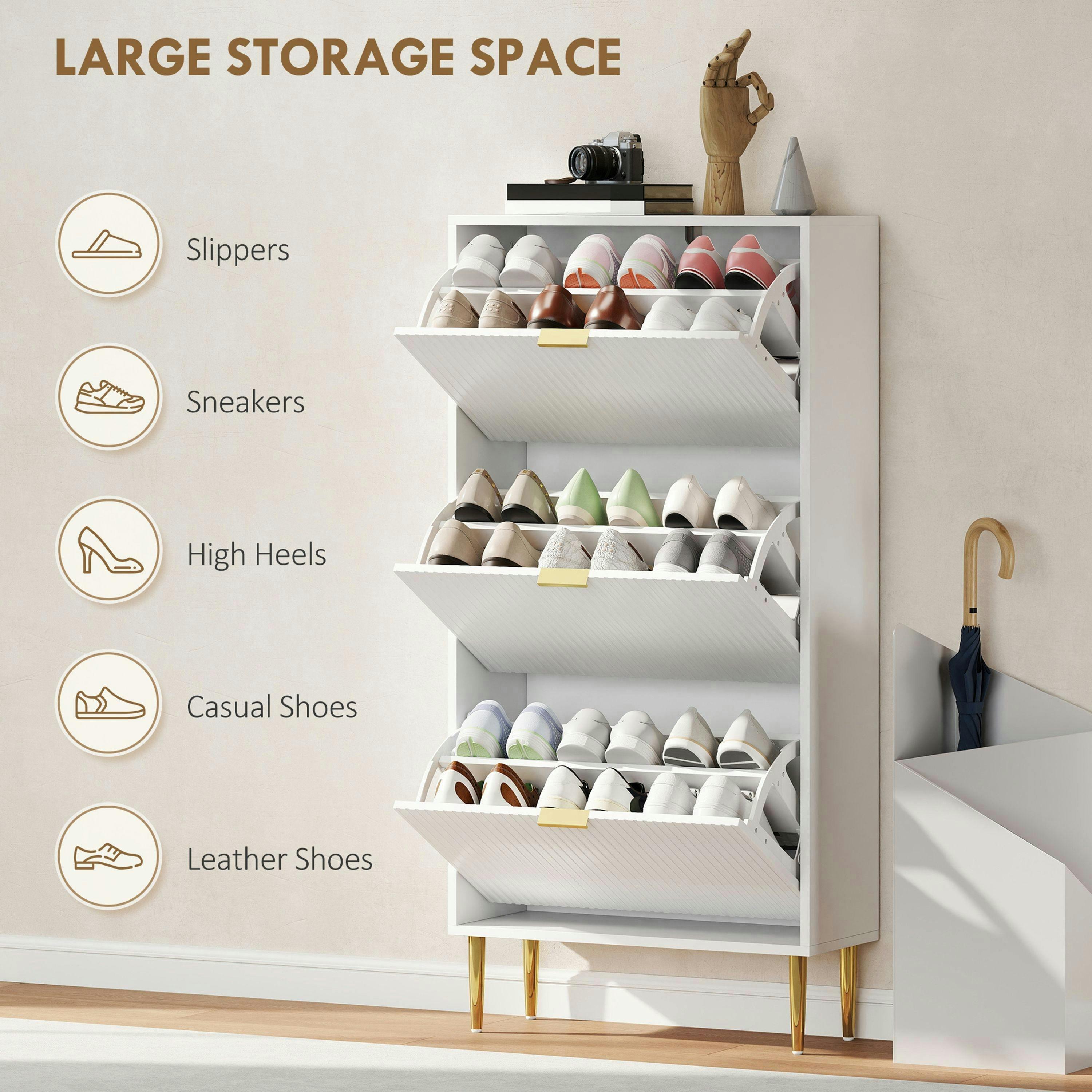 HOMCOM Slim Shoe Storage Cabinet with 3 Flip Drawers for Hallway , view 5 of 5