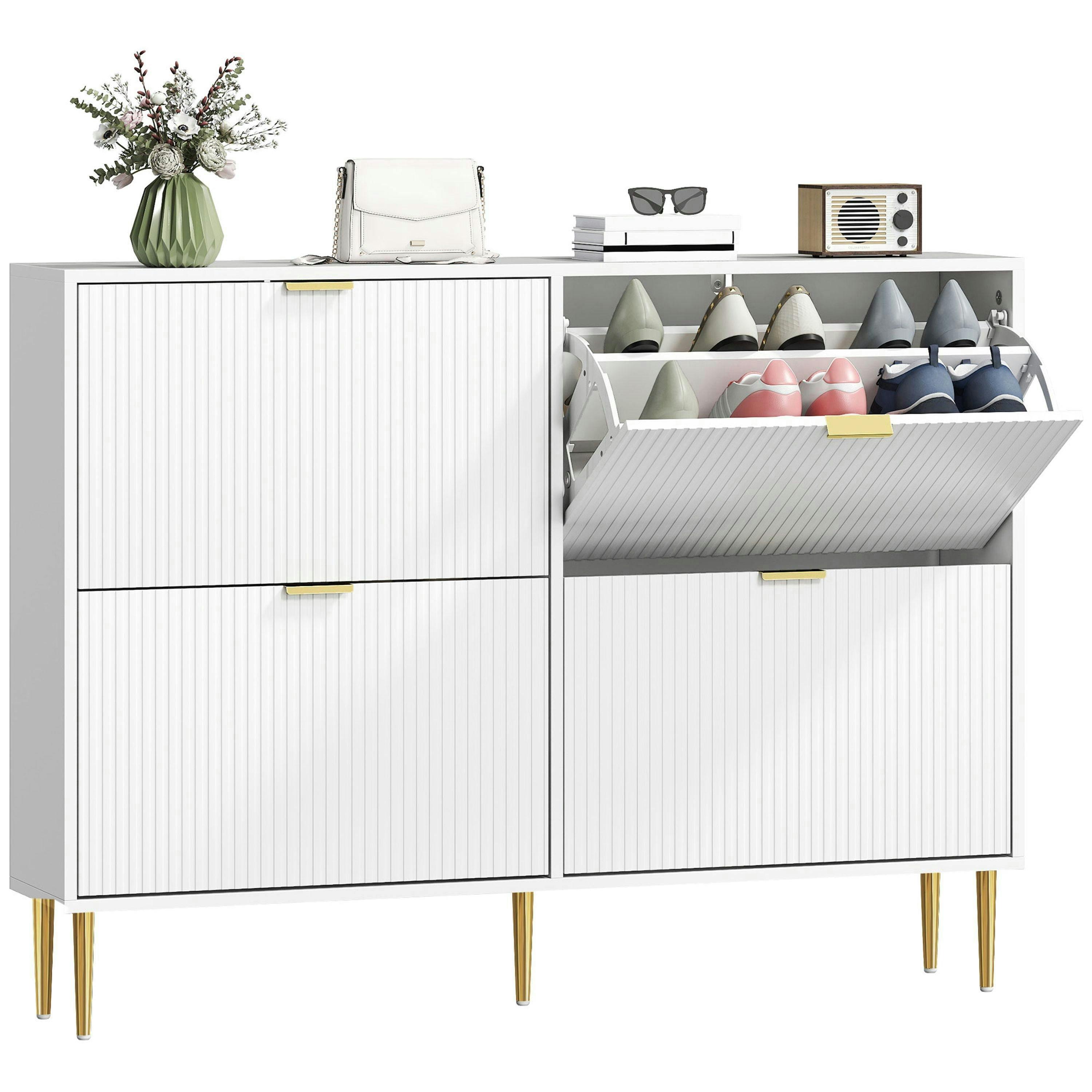 HOMCOM Slim Shoe Storage Cabinet with 4 Flip Drawers for Hallway , view 2 of 5