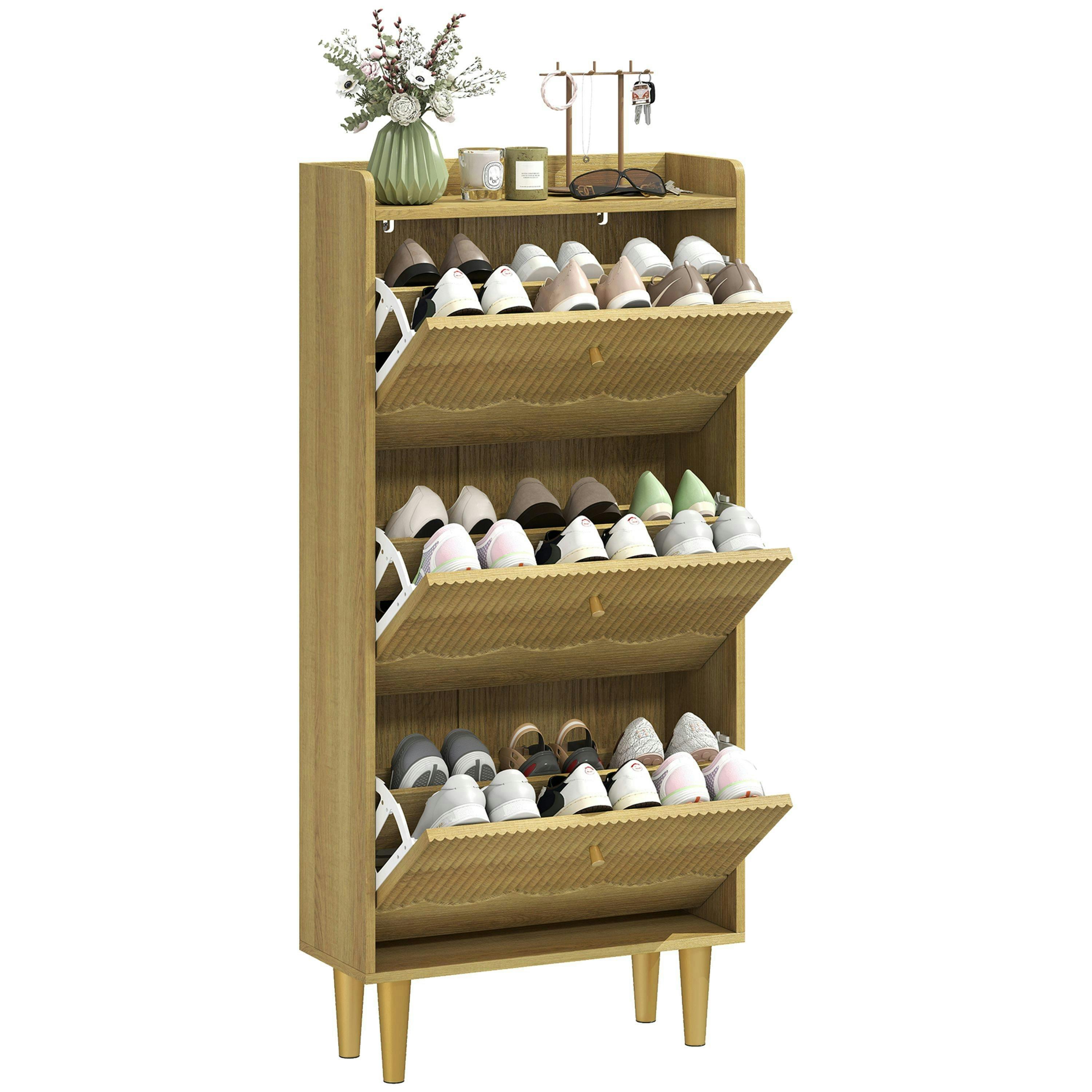 HOMCOM Narrow Shoe Cabinet, Shoe Storage Cabinet with 2 Flip Drawers , view 2 of 5