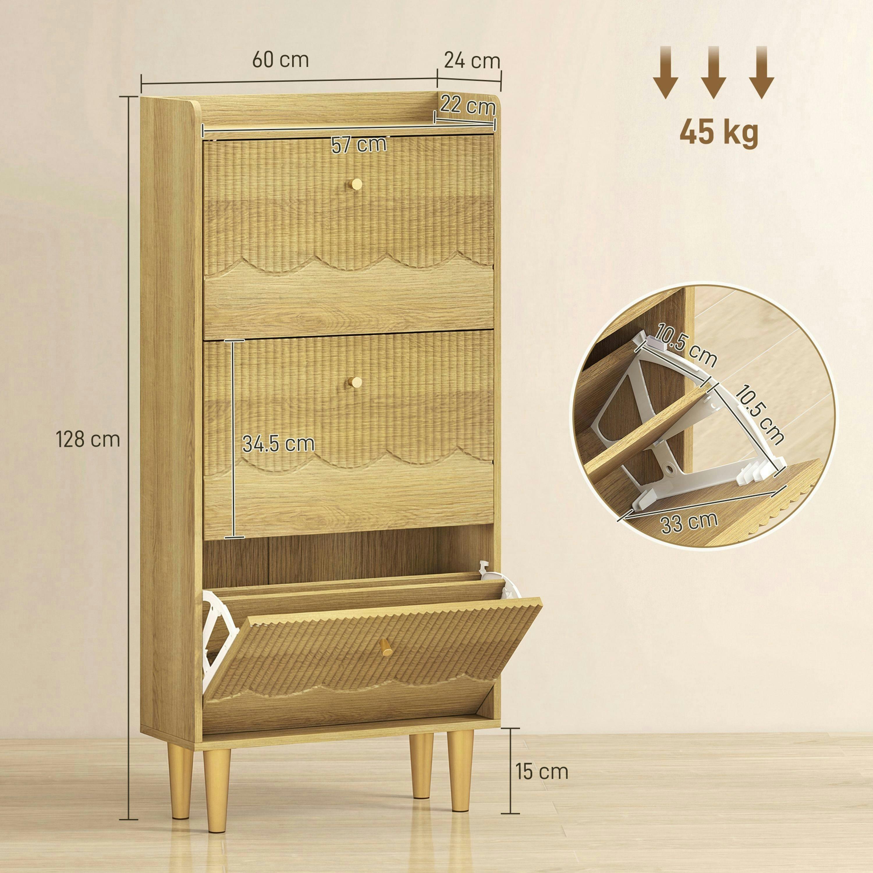 HOMCOM Narrow Shoe Cabinet, Shoe Storage Cabinet with 2 Flip Drawers , view 3 of 5