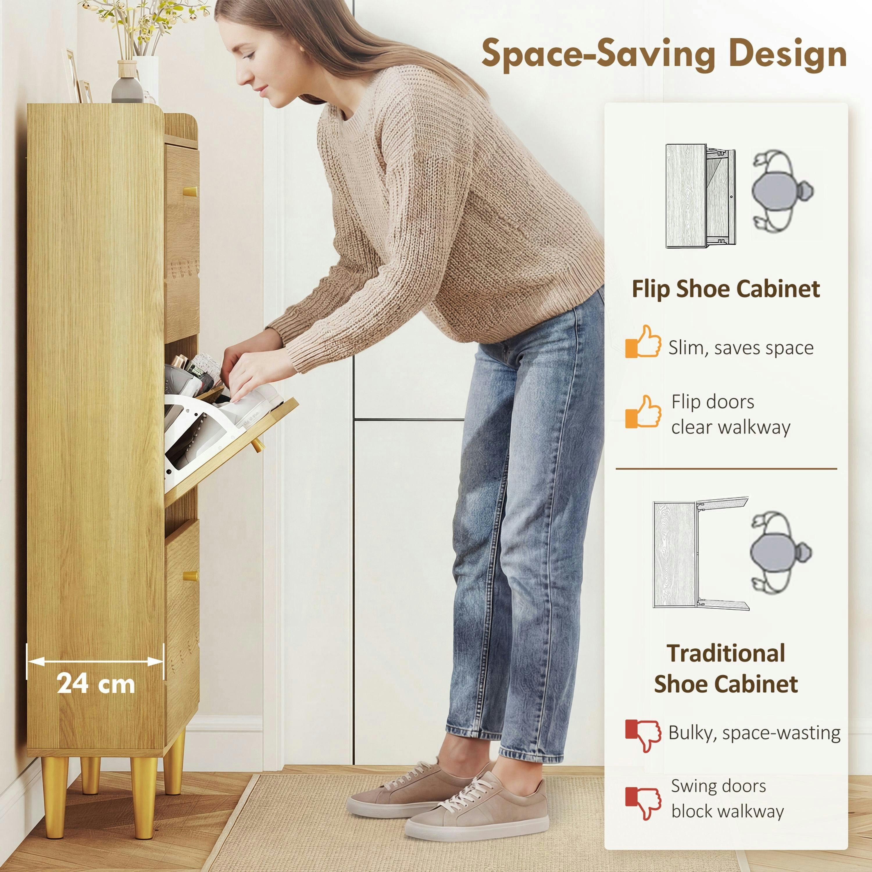 HOMCOM Narrow Shoe Cabinet, Shoe Storage Cabinet with 2 Flip Drawers , view 4 of 5