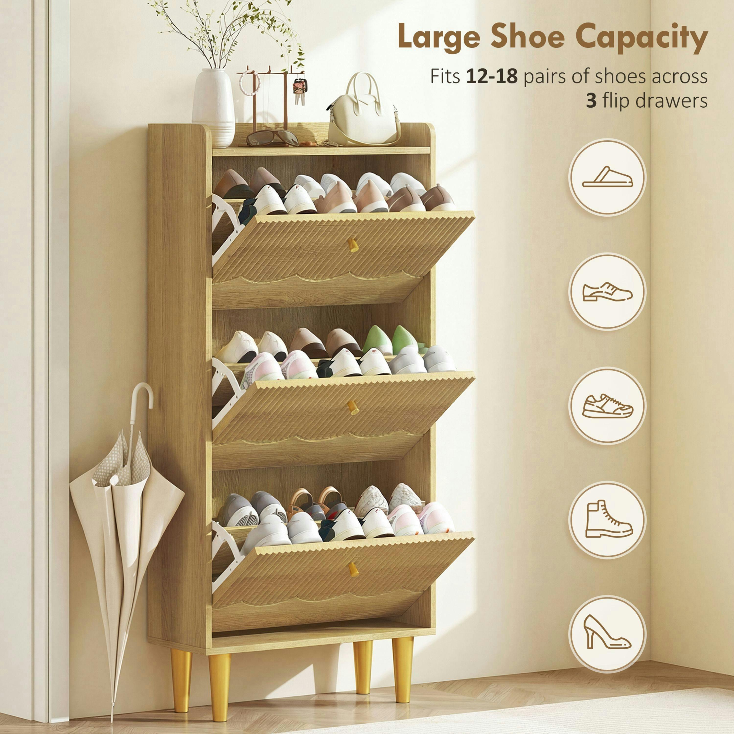 HOMCOM Narrow Shoe Cabinet, Shoe Storage Cabinet with 2 Flip Drawers , view 5 of 5