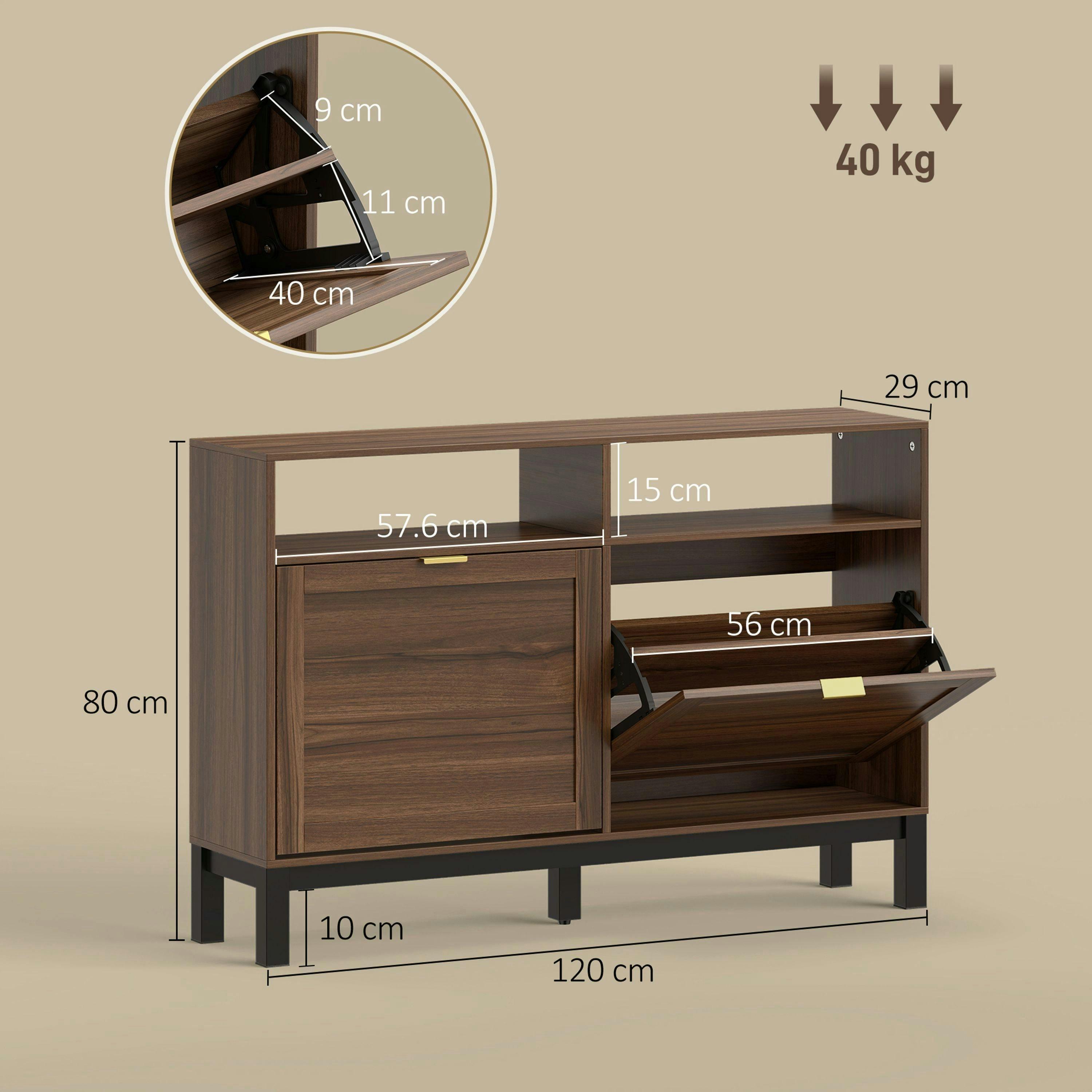 HOMCOM Narrow Shoe Cabinet with 2 Flip Drawers, Modern Shoe Storage Cabinet , view 3 of 5