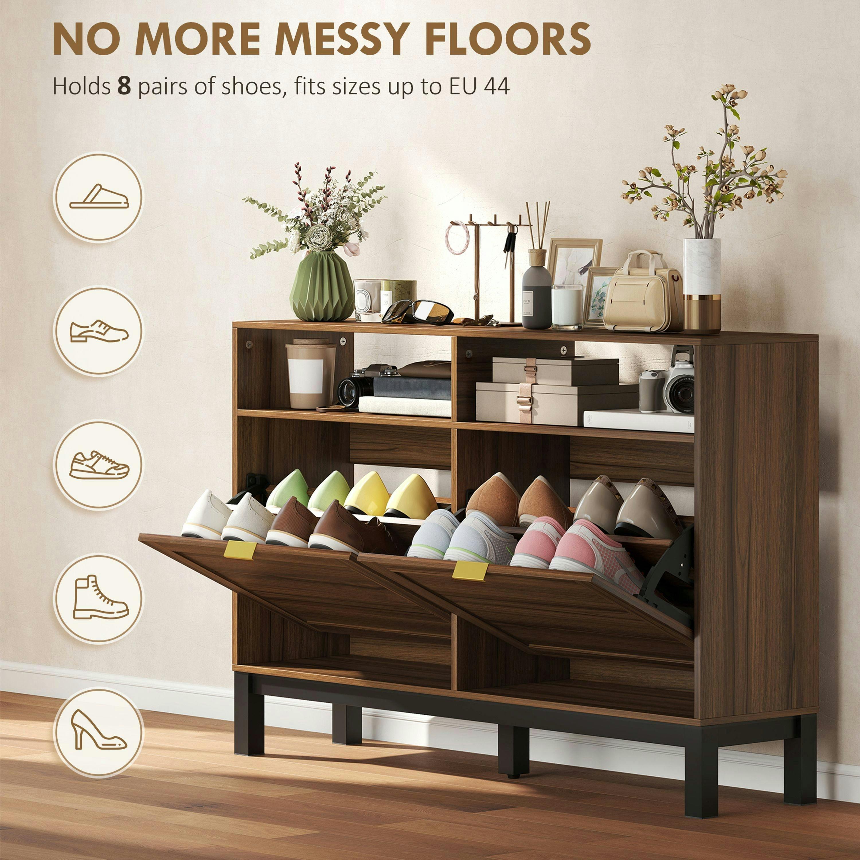HOMCOM Narrow Shoe Cabinet with 2 Flip Drawers, Modern Shoe Storage Cabinet , view 4 of 5