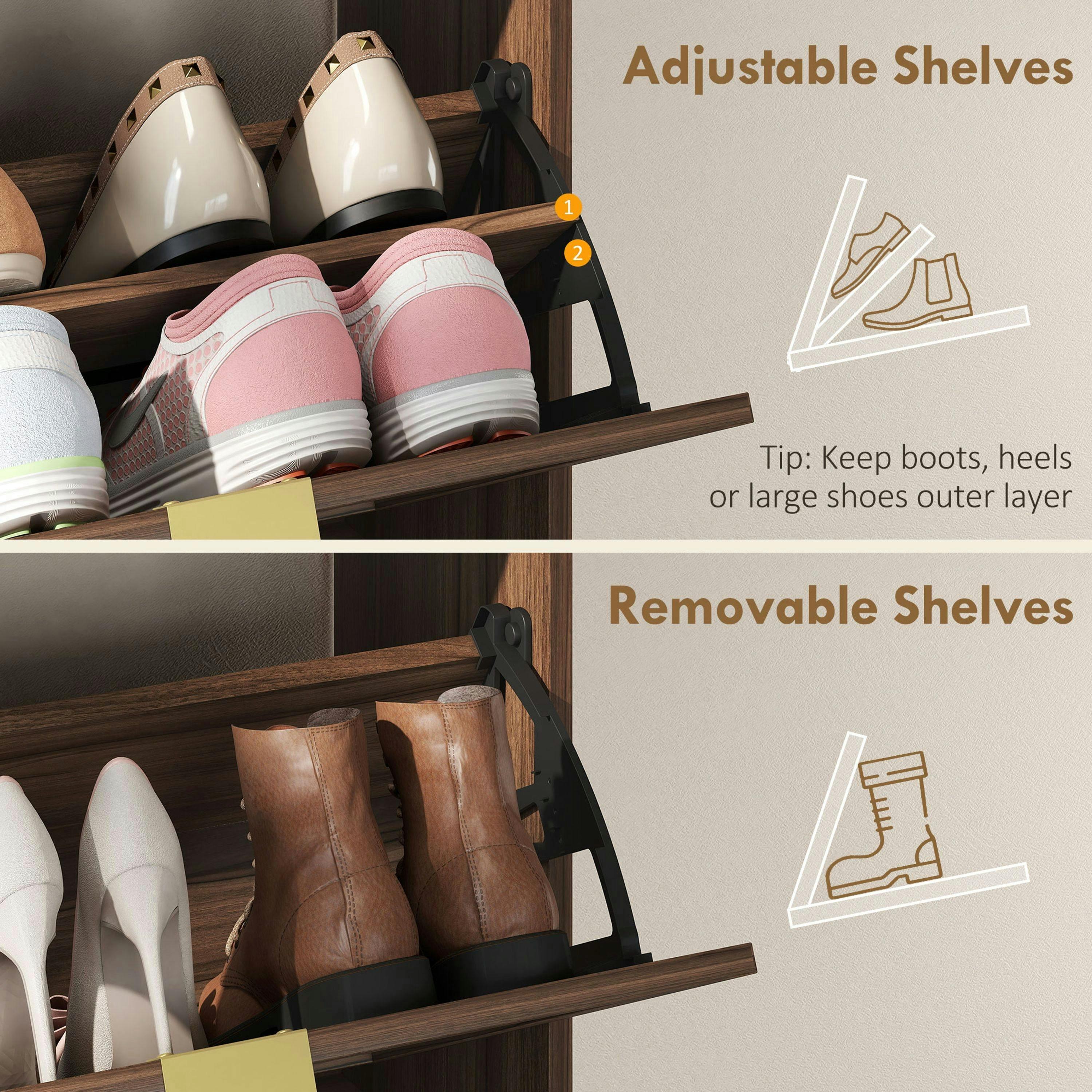 HOMCOM Narrow Shoe Cabinet with 2 Flip Drawers, Modern Shoe Storage Cabinet , view 5 of 5
