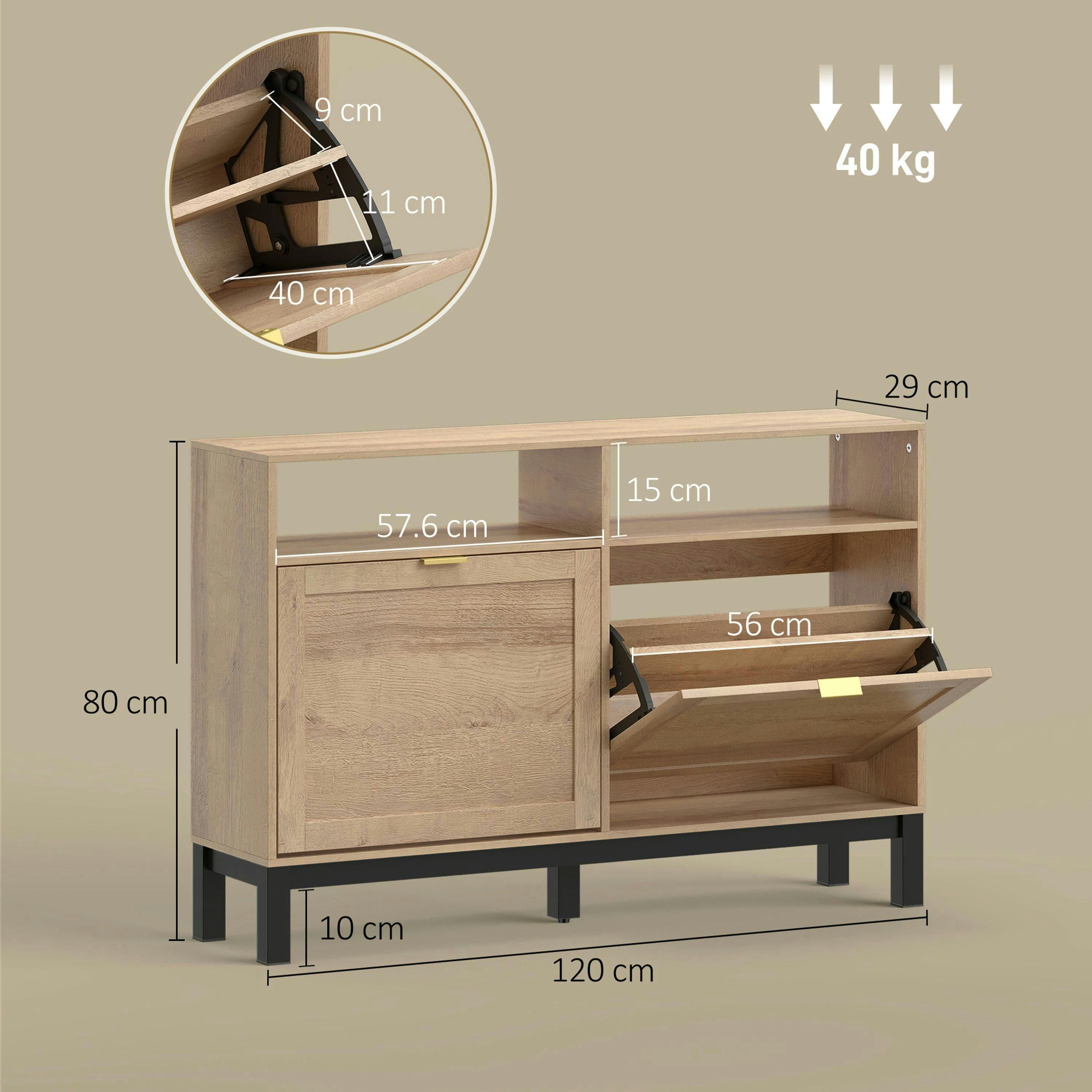 HOMCOM Narrow Shoe Cabinet with 2 Flip Drawers, Modern Shoe Storage Cabinet , view 3 of 5