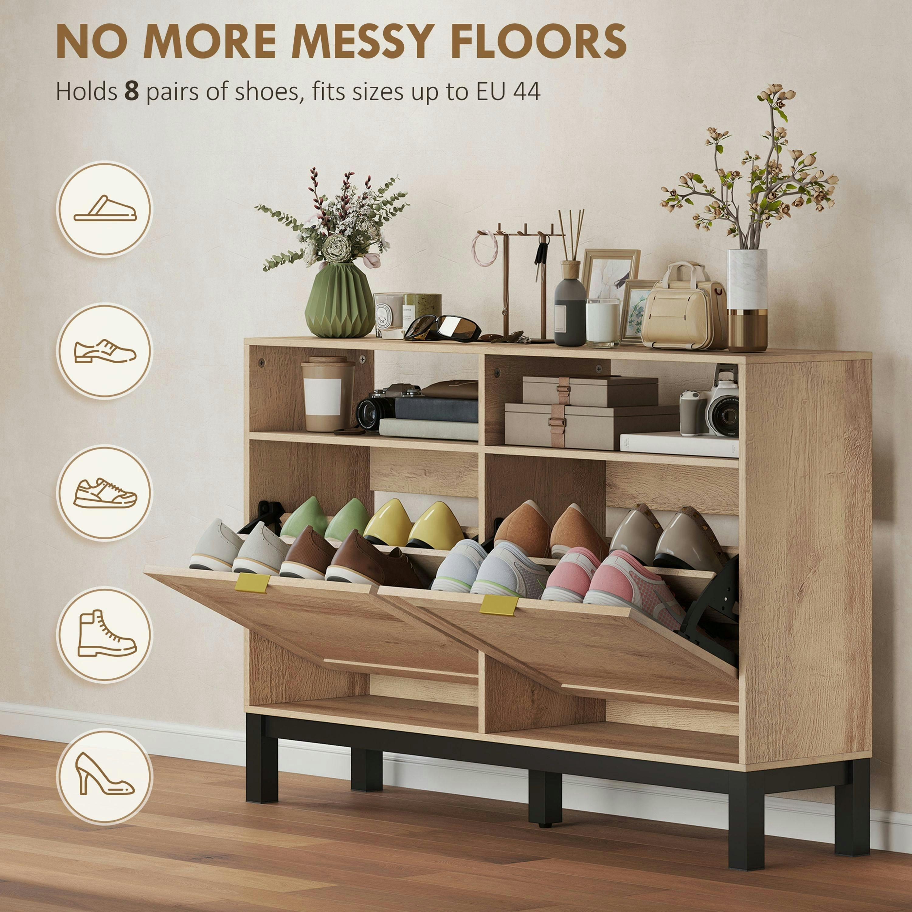 HOMCOM Narrow Shoe Cabinet with 2 Flip Drawers, Modern Shoe Storage Cabinet , view 4 of 5